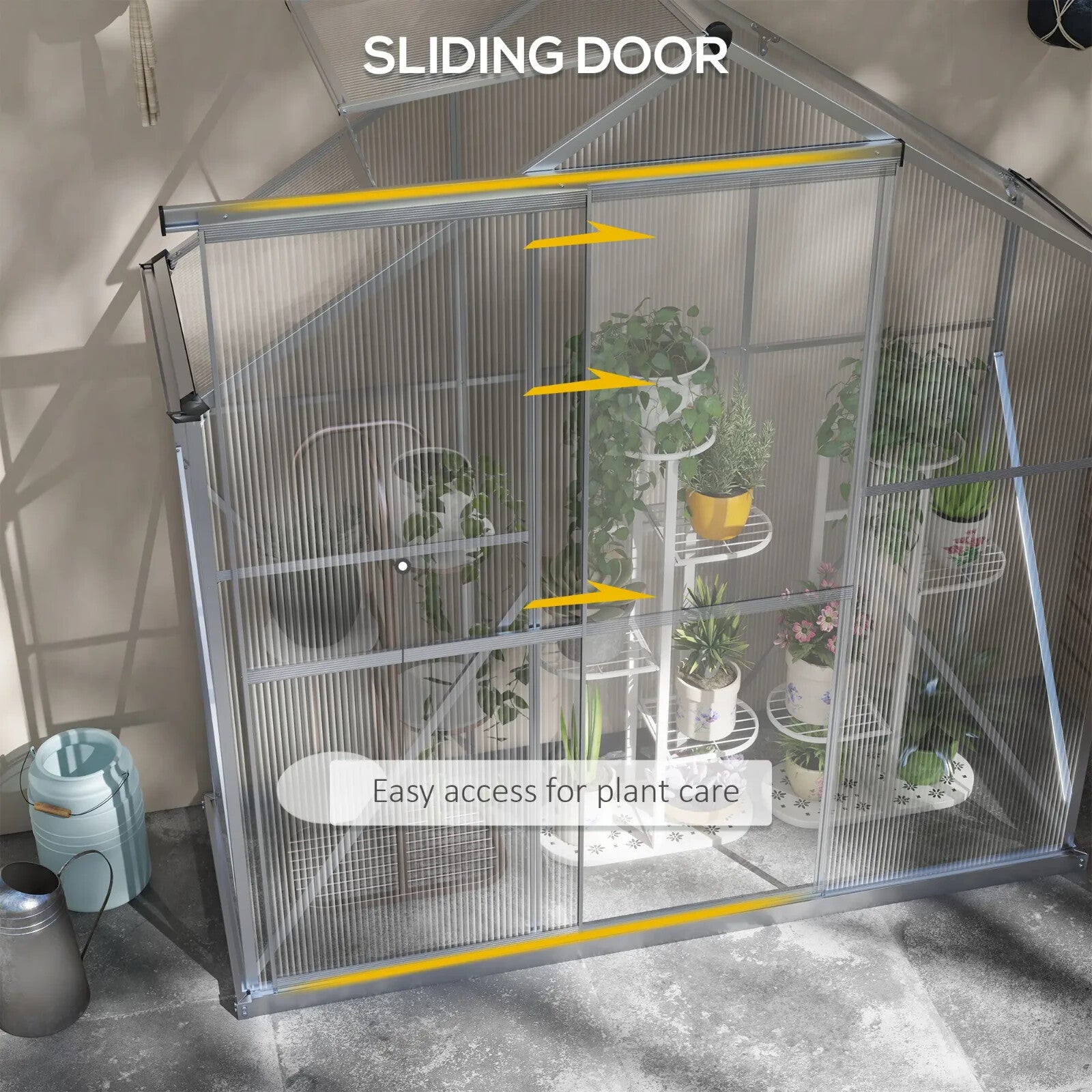 6x2.5ft Walk In Polycarbonate Greenhouse w/ Sliding Door Rain Gutter,Base Frame - Home and Garden Furniture Shop - rustic - furniture