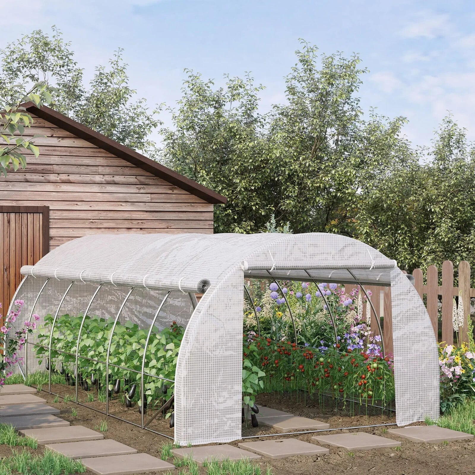 6x3x2 m Walk - In Polytunnel Greenhouse with Steel Frame Reinforced Cover and Door - Home and Garden Furniture Shop - rustic - furniture