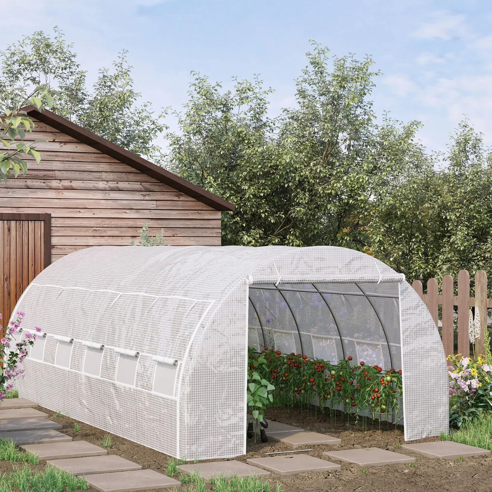 6x3x2 m Walk - In Polytunnel Greenhouse with Steel Frame Reinforced Cover and Door - Home and Garden Furniture Shop - rustic - furniture