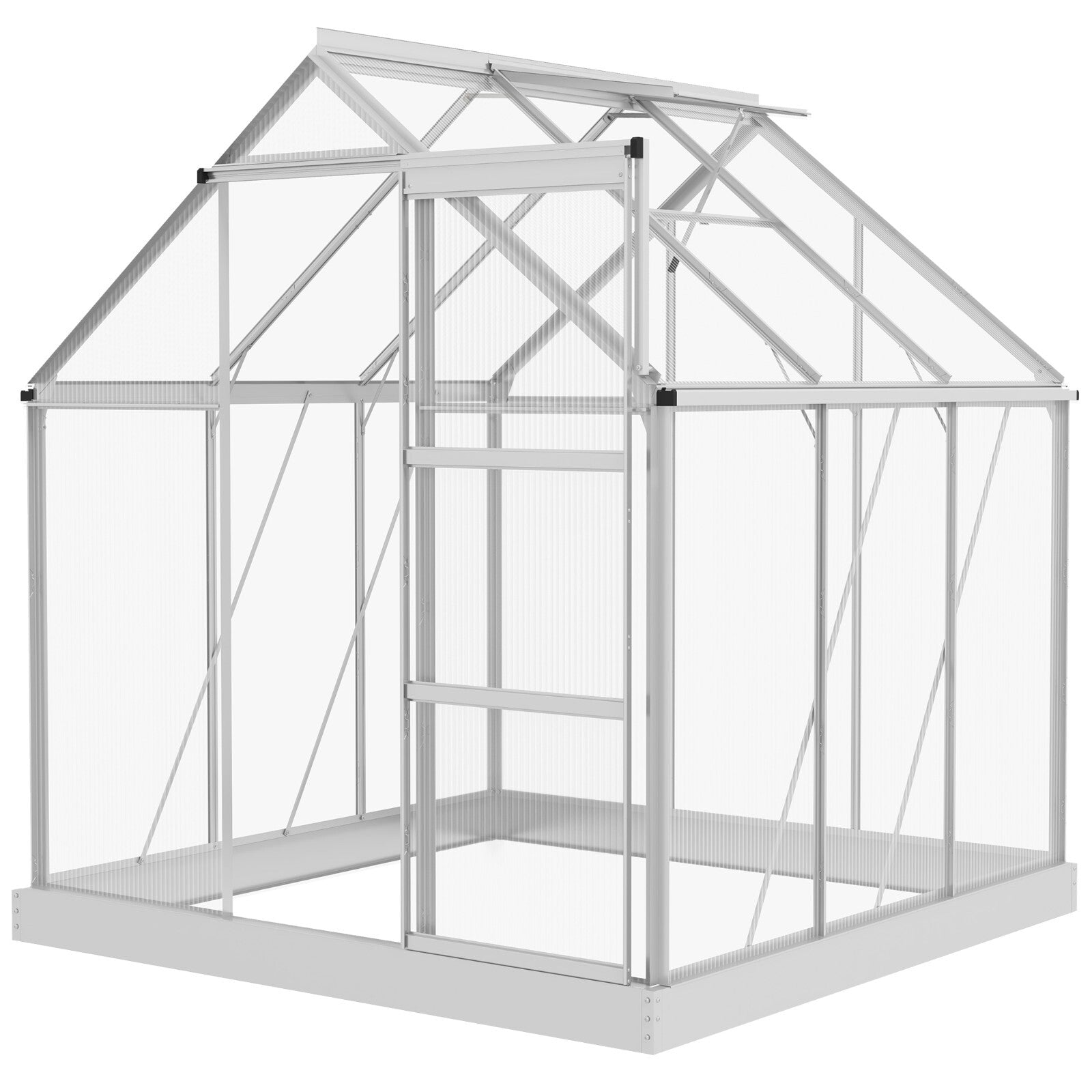 6x6ft Walk In Polycarbonate Greenhouse with Sliding Door Aluminium Garden Shed - Home and Garden Furniture Shop - rustic - furniture