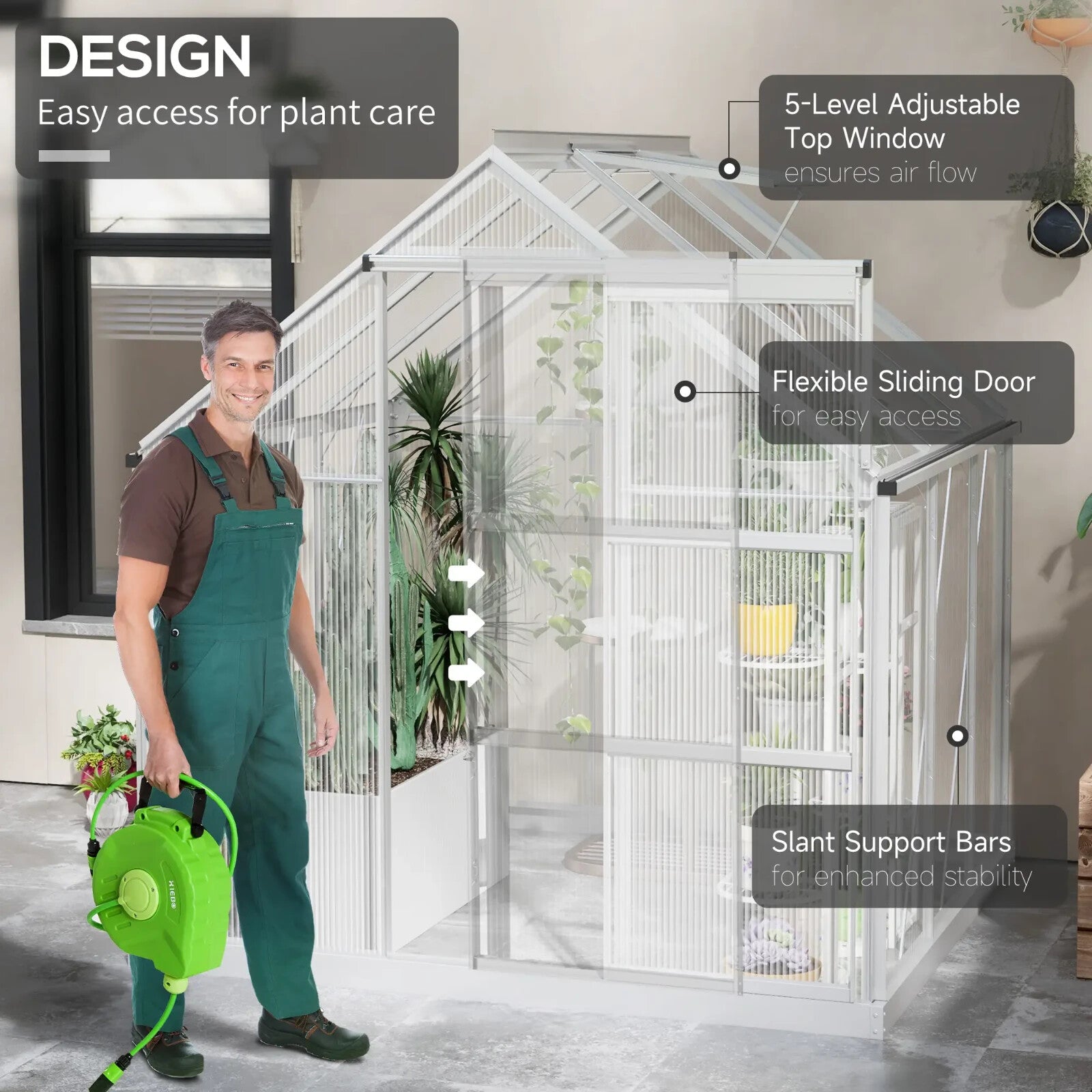 6x6ft Walk In Polycarbonate Greenhouse with Sliding Door Aluminium Garden Shed - Home and Garden Furniture Shop - rustic - furniture