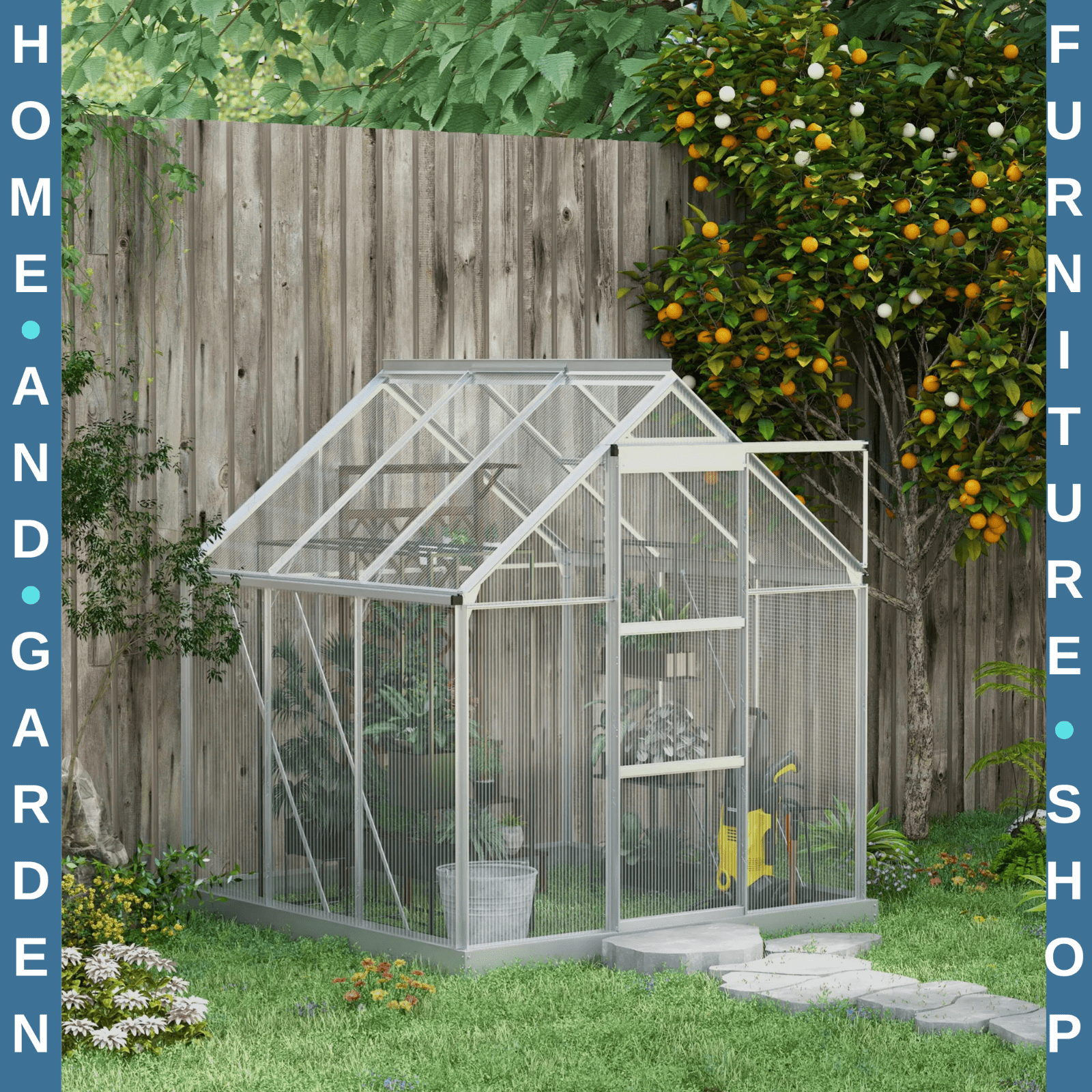 6x6ft Walk In Polycarbonate Greenhouse with Sliding Door Aluminium Garden Shed - Home and Garden Furniture Shop - rustic - furniture