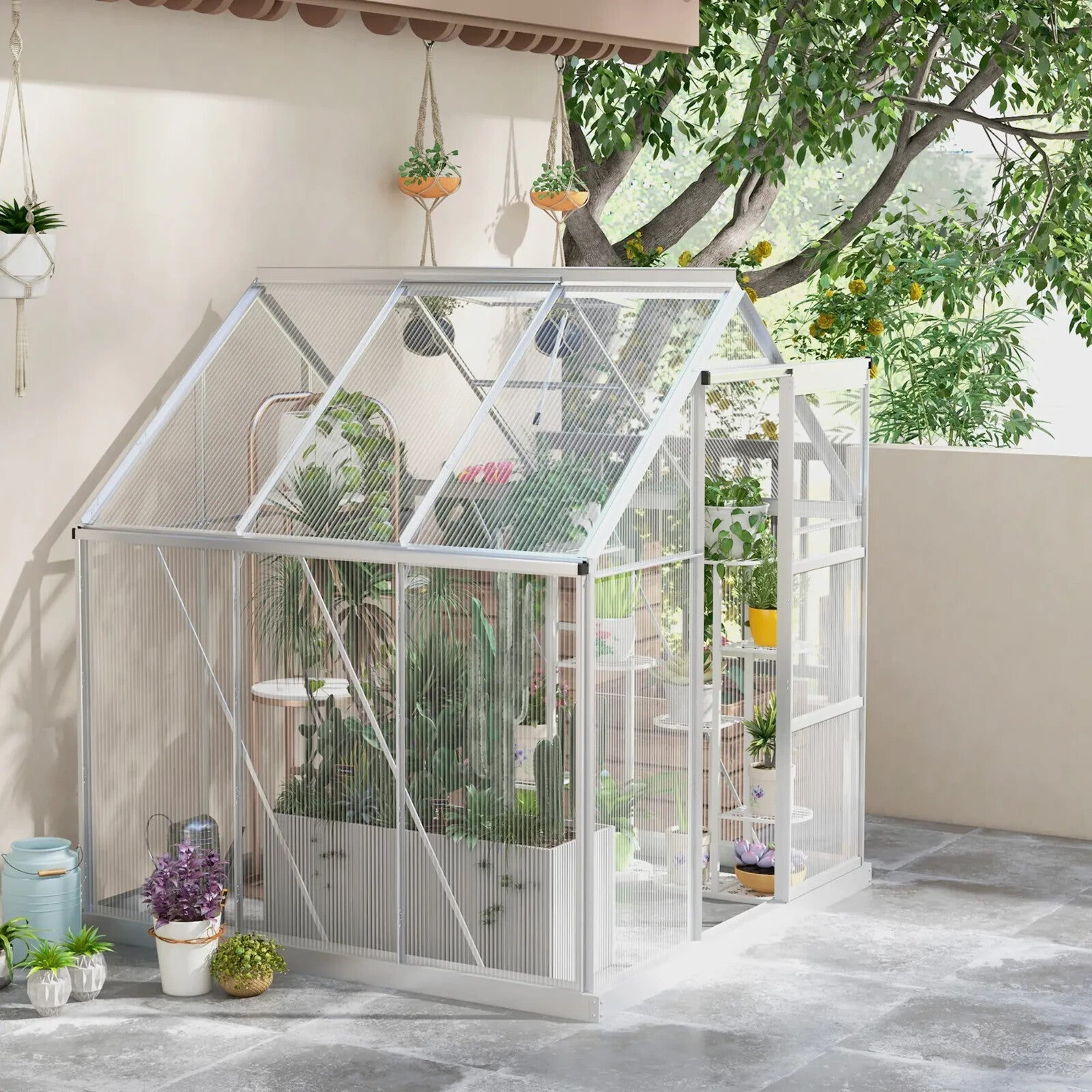 6x6ft Walk In Polycarbonate Greenhouse with Sliding Door Aluminium Garden Shed - Home and Garden Furniture Shop - rustic - furniture