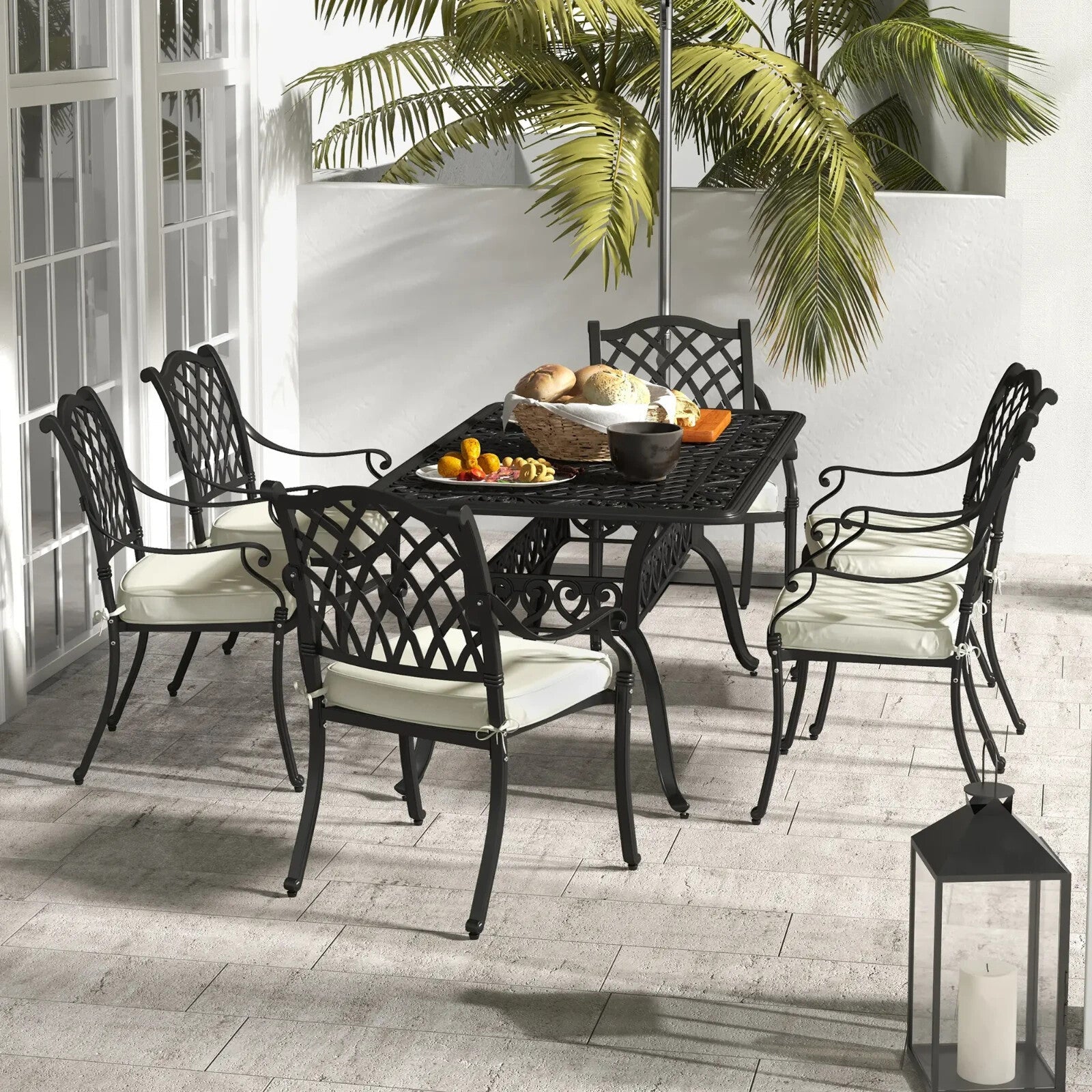 7 Piece Aluminium Patio Dining Set Garden Table & Chair w/ Umbrella Hole Outdoor - Home and Garden Furniture Shop - rustic - furniture