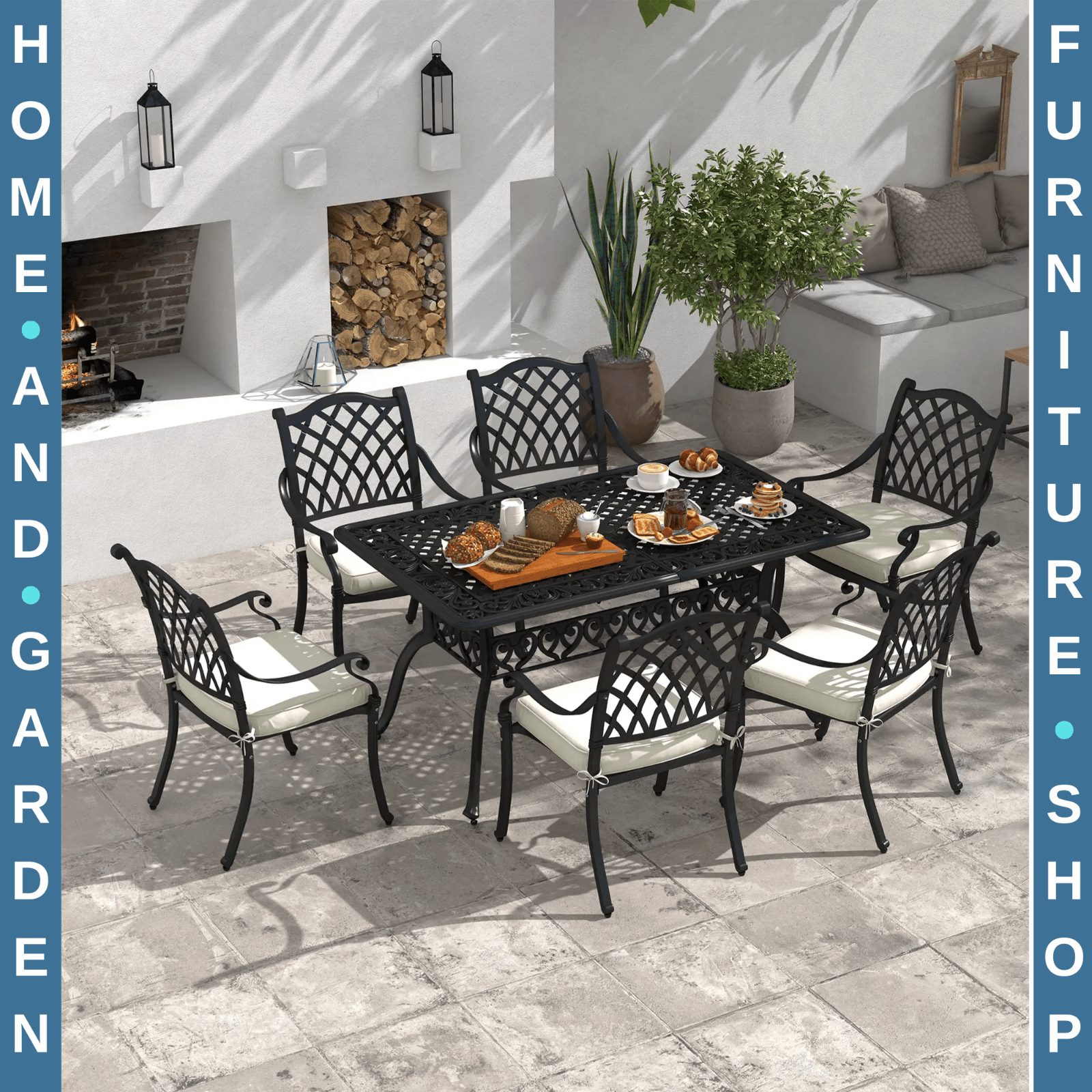 7 Piece Aluminium Patio Dining Set Garden Table & Chair w/ Umbrella Hole Outdoor - Home and Garden Furniture Shop - rustic - furniture