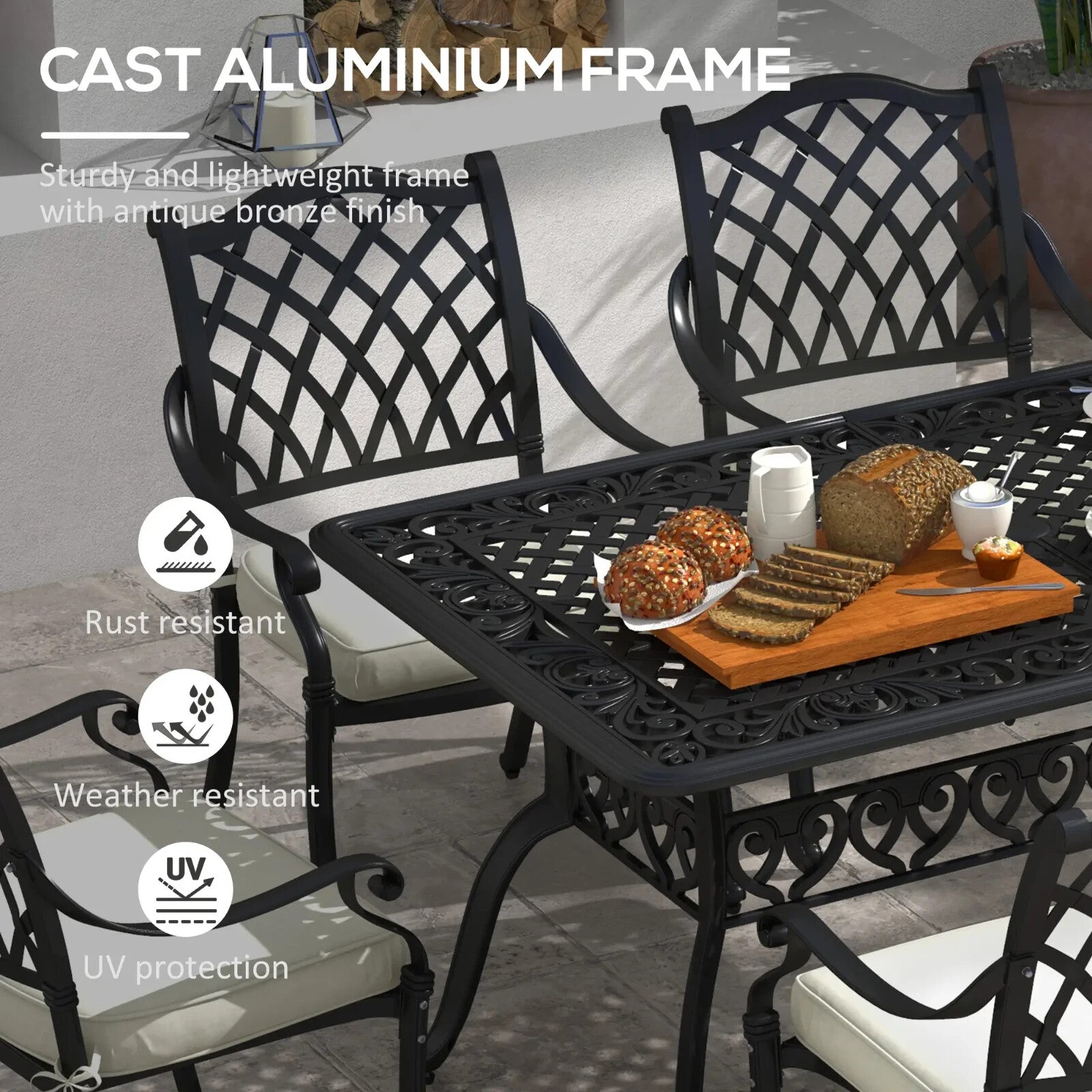 7 Piece Aluminium Patio Dining Set Garden Table & Chair w/ Umbrella Hole Outdoor - Home and Garden Furniture Shop - rustic - furniture