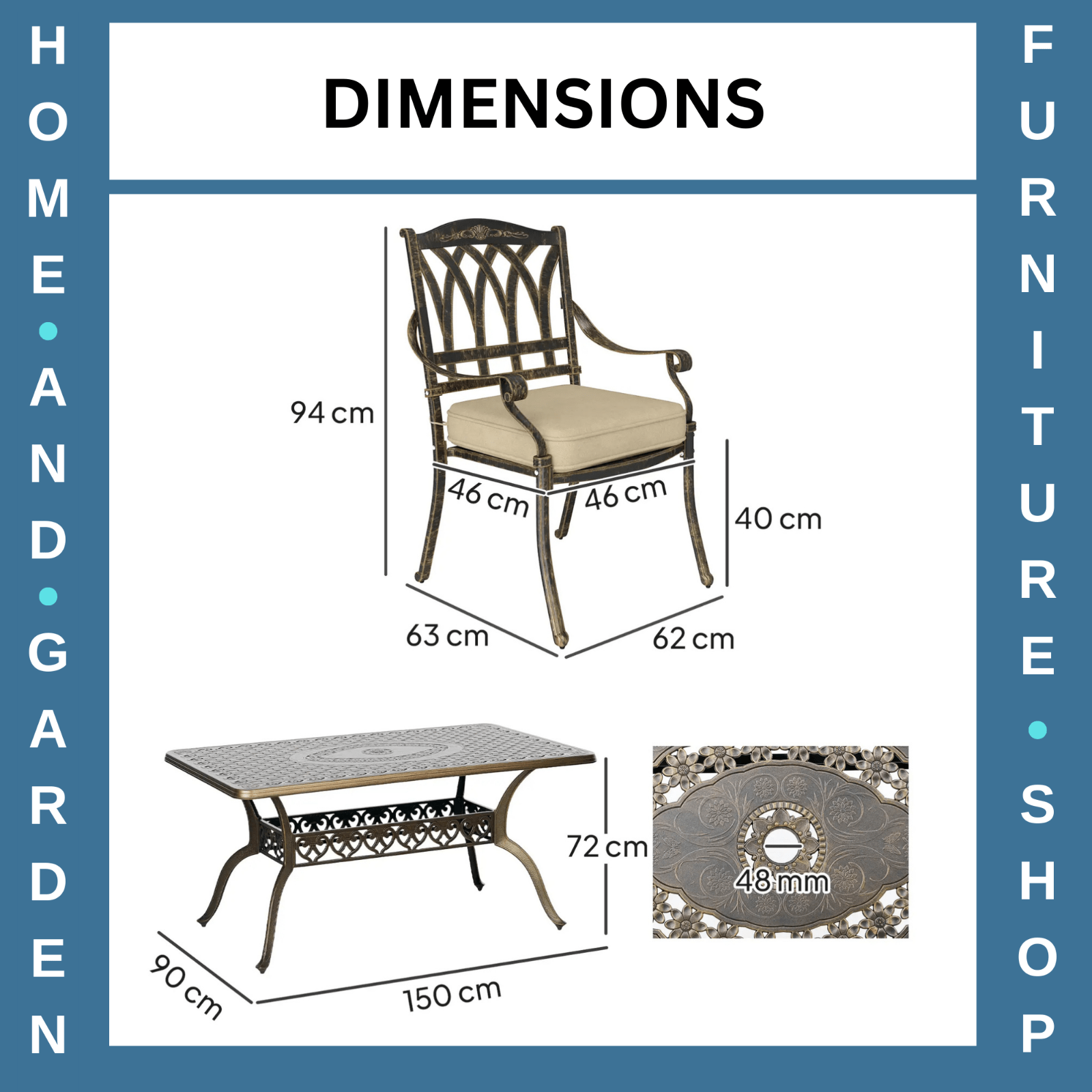 7 Piece Cast Aluminium Garden Dining Set Outdoor Table and Chairs for Patio - Home and Garden Furniture Shop - rustic - furniture