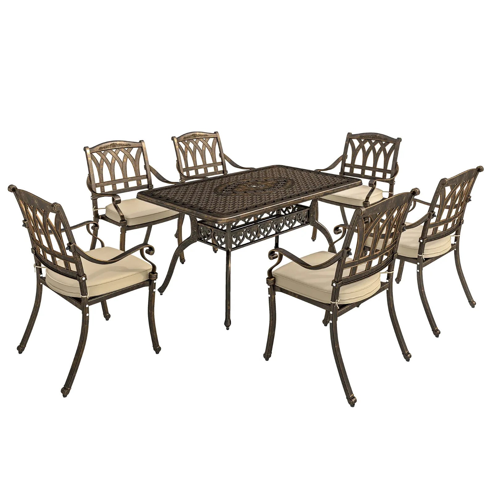 7 Piece Cast Aluminium Garden Dining Set Outdoor Table and Chairs for Patio - Home and Garden Furniture Shop - rustic - furniture