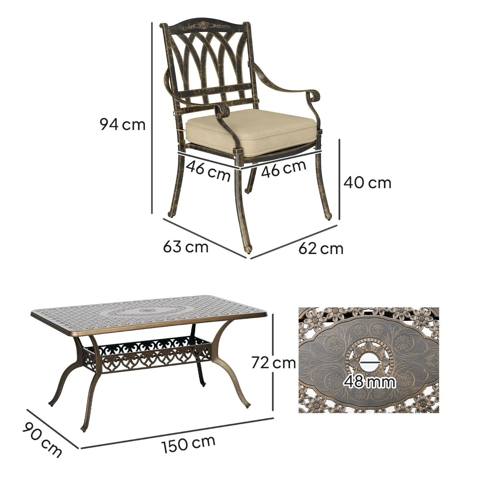 7 Piece Cast Aluminium Garden Dining Set Outdoor Table and Chairs for Patio - Home and Garden Furniture Shop - rustic - furniture