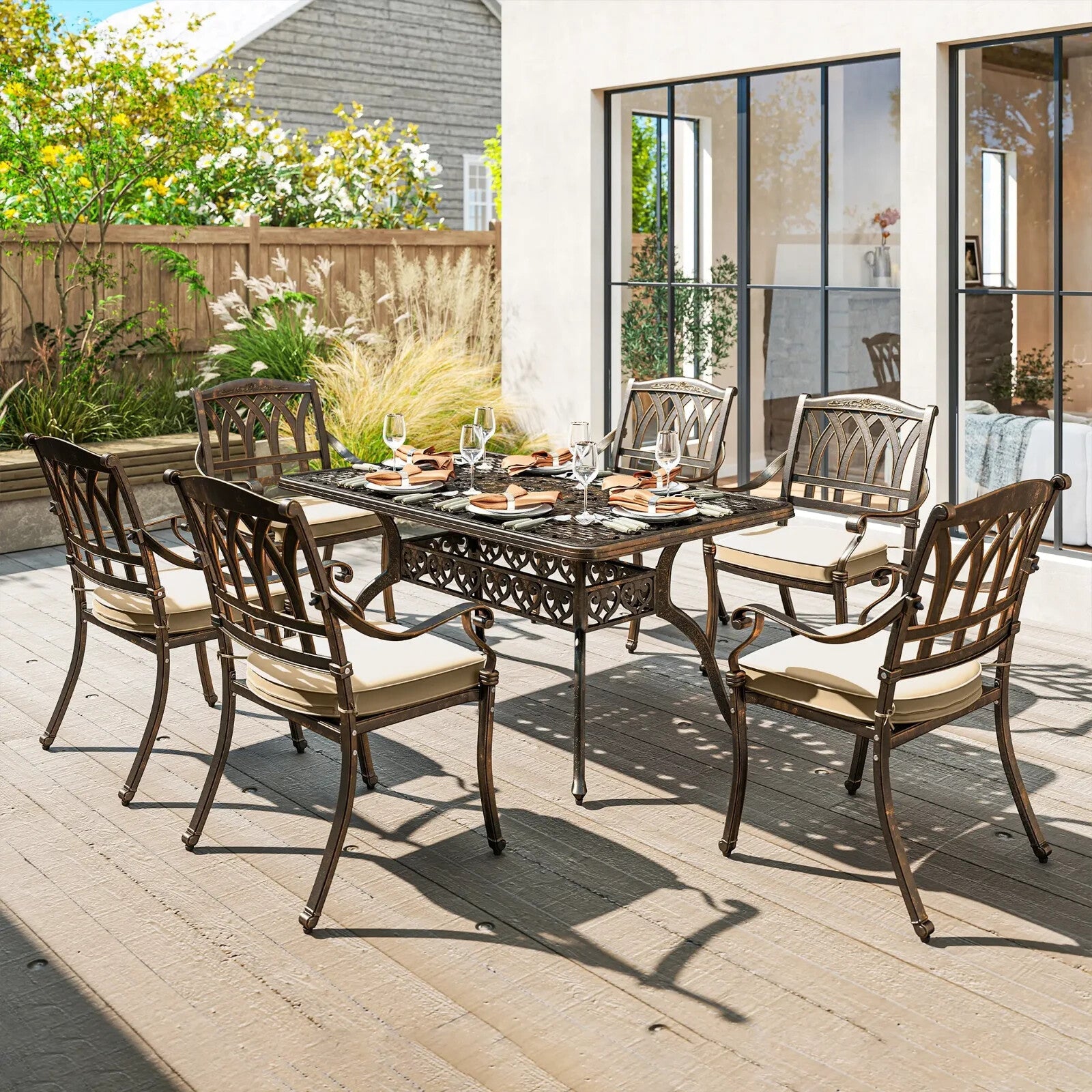 7 Piece Cast Aluminium Garden Dining Set Outdoor Table and Chairs for Patio - Home and Garden Furniture Shop - rustic - furniture