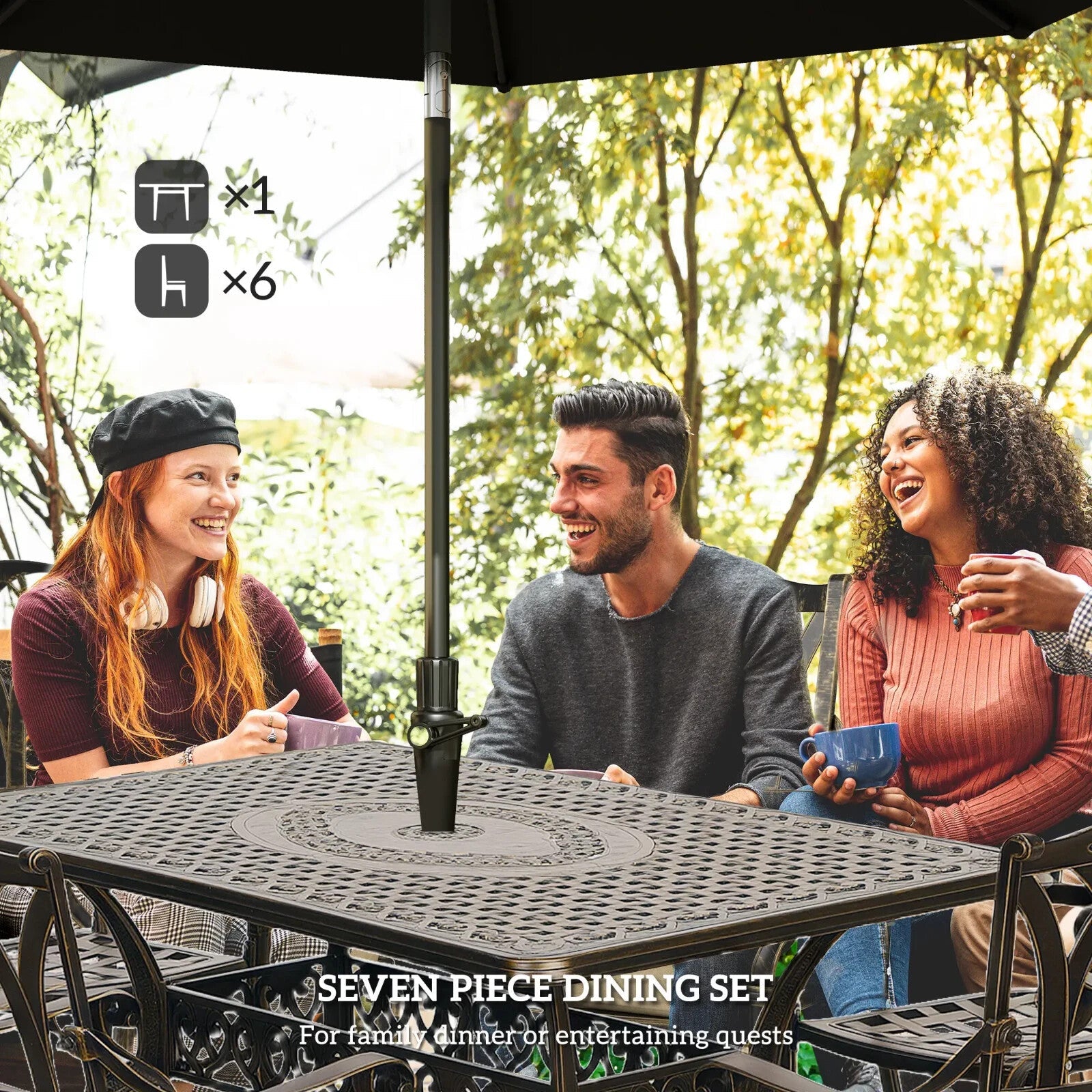 7 Piece Cast Aluminium Garden Dining Set Outdoor Table and Chairs for Patio - Home and Garden Furniture Shop - rustic - furniture