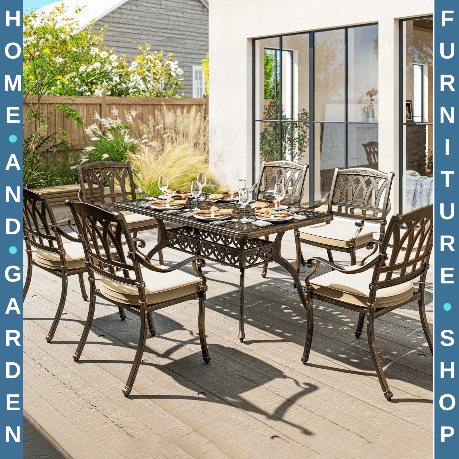 7 Piece Cast Aluminium Garden Dining Set Outdoor Table and Chairs for Patio - Home and Garden Furniture Shop - rustic - furniture