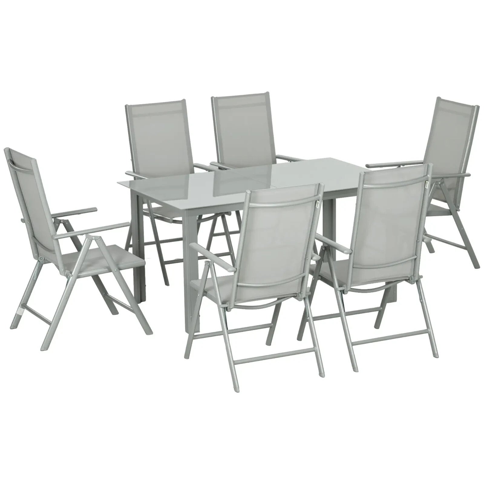 7 Piece Garden Dining Set 6 Folding Reclining Chair & Table Aluminium Frame Grey - Home and Garden Furniture Shop - rustic - furniture