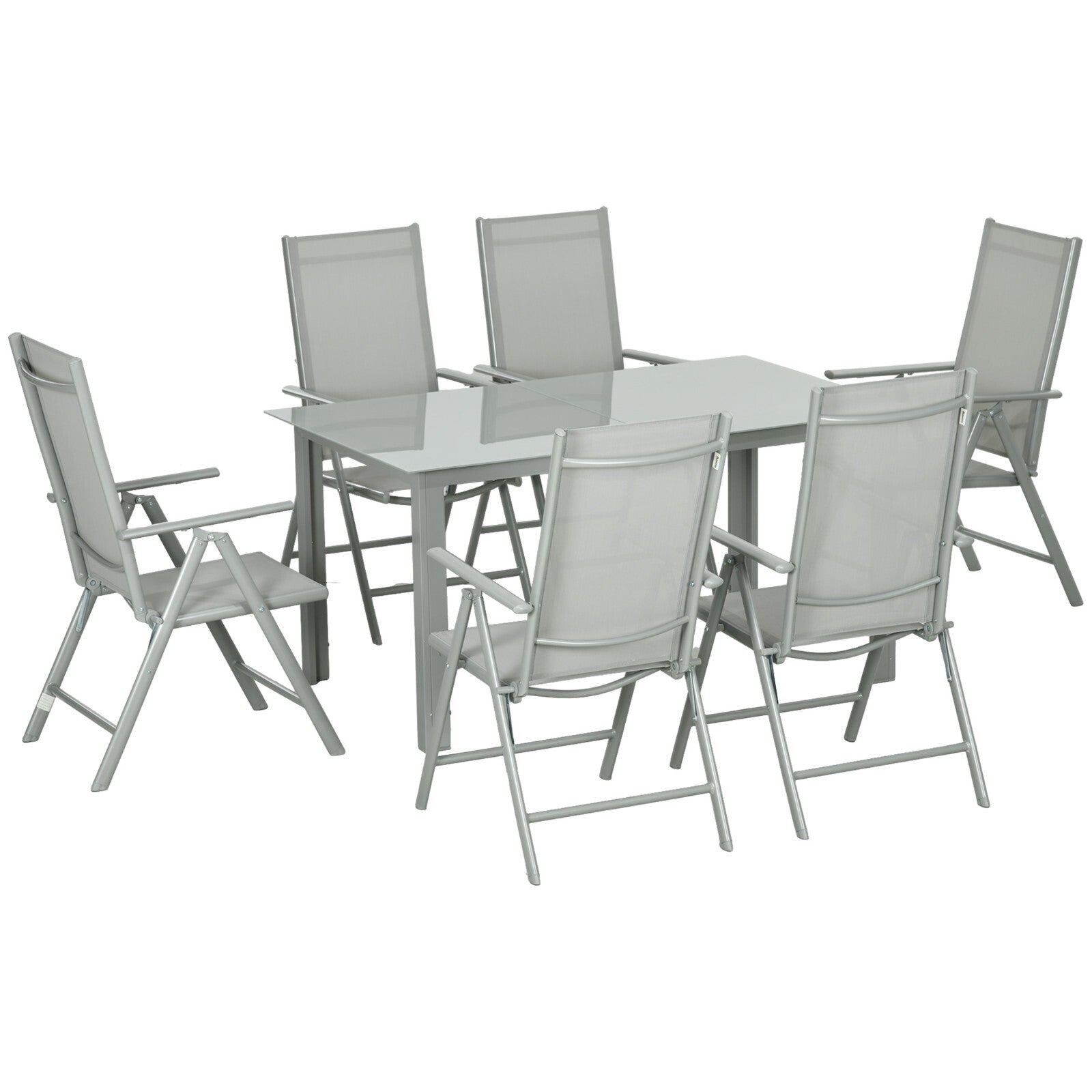 7 Piece Garden Dining Set 6 Folding Reclining Chair & Table Aluminium Frame Grey - Home and Garden Furniture Shop - rustic - furniture