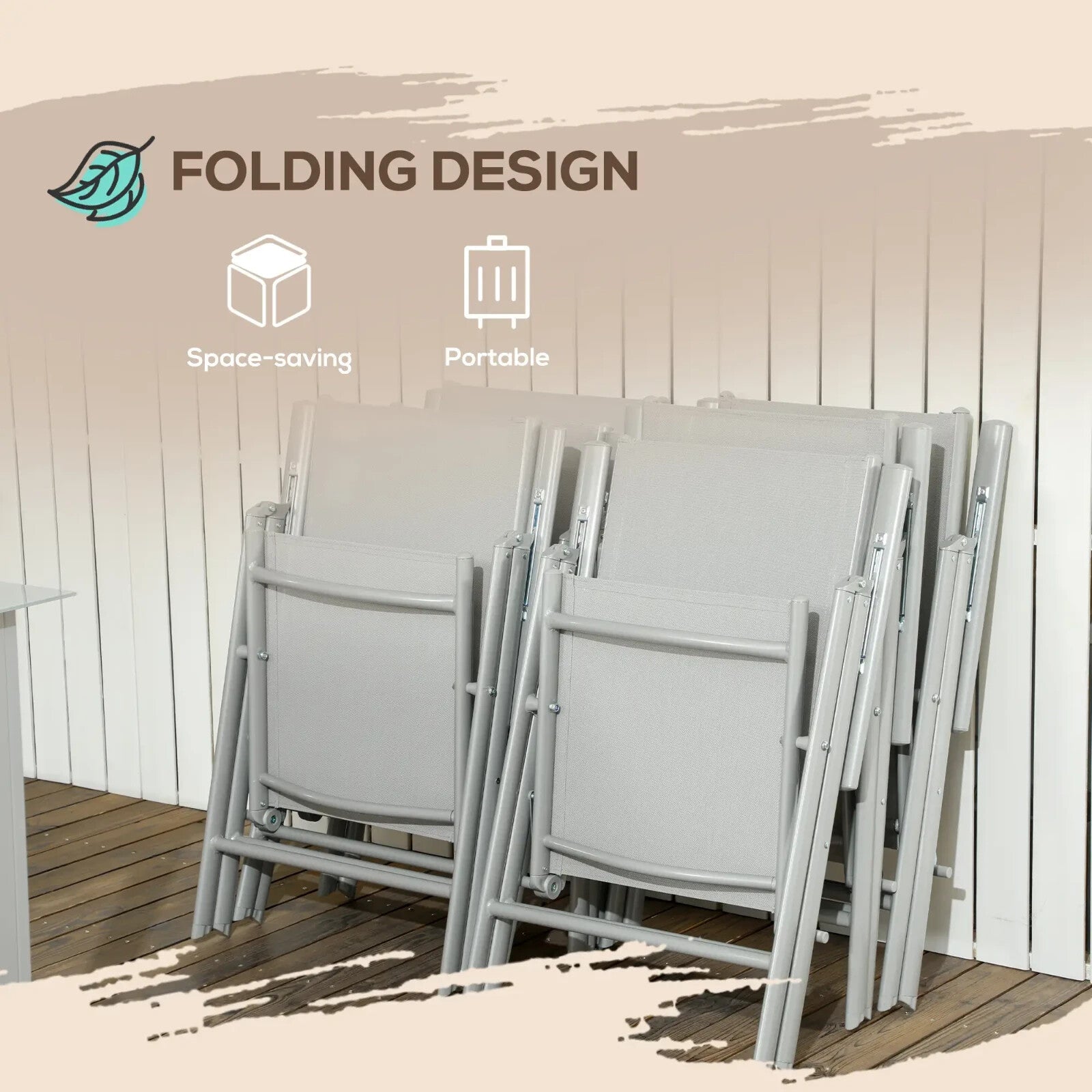 7 Piece Garden Dining Set 6 Folding Reclining Chair & Table Aluminium Frame Grey - Home and Garden Furniture Shop - rustic - furniture