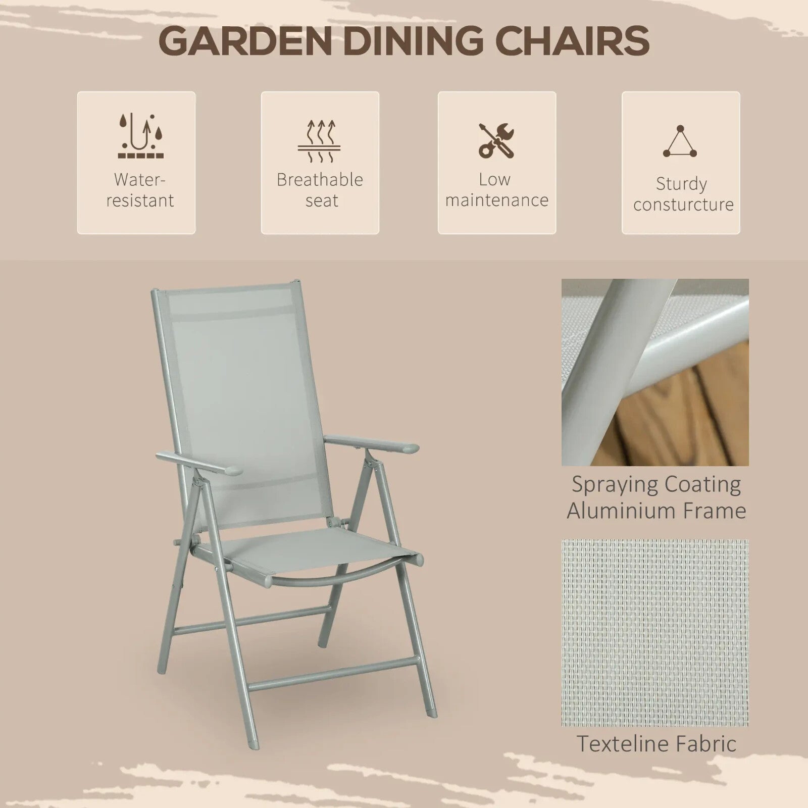 7 Piece Garden Dining Set 6 Folding Reclining Chair & Table Aluminium Frame Grey - Home and Garden Furniture Shop - rustic - furniture