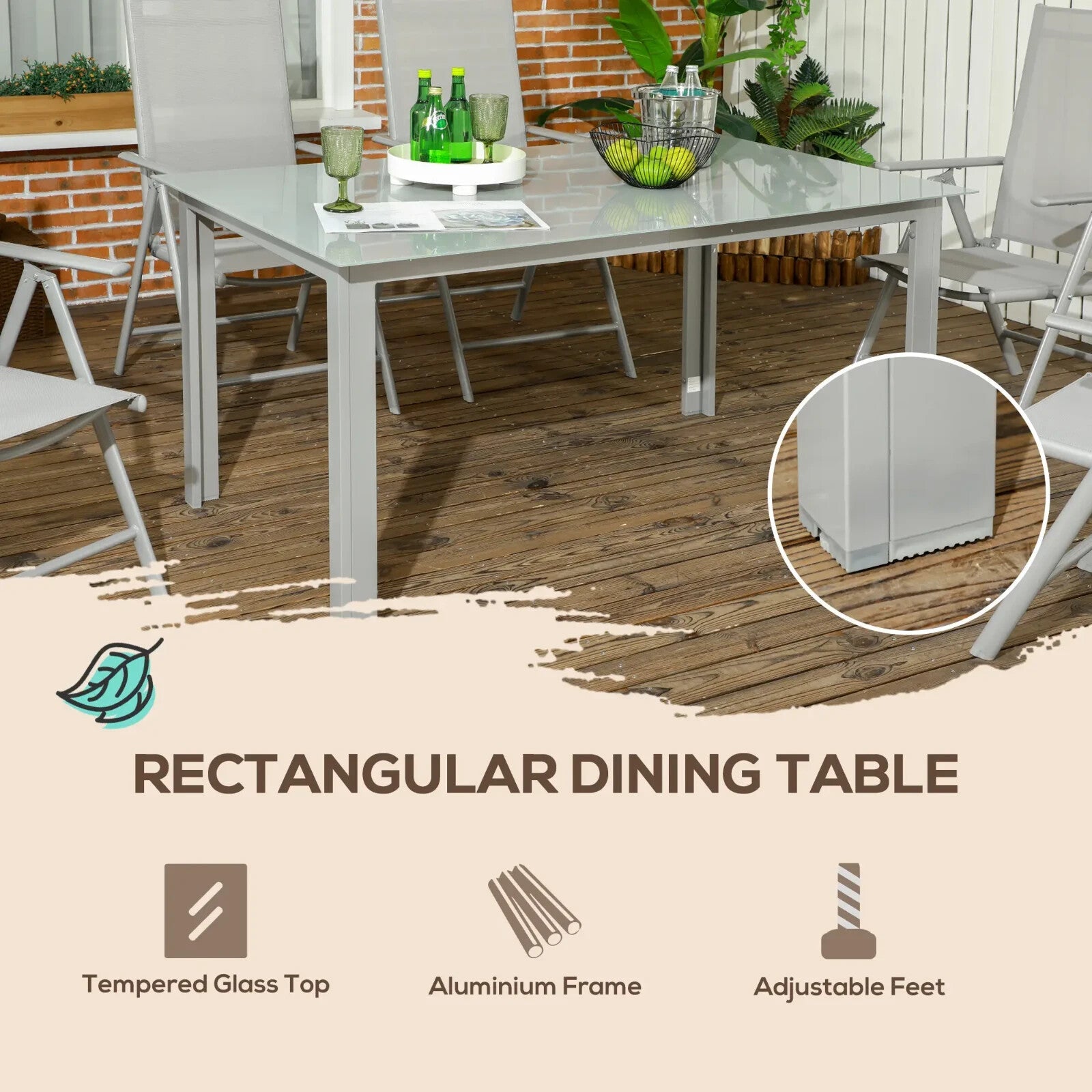 7 Piece Garden Dining Set 6 Folding Reclining Chair & Table Aluminium Frame Grey - Home and Garden Furniture Shop - rustic - furniture