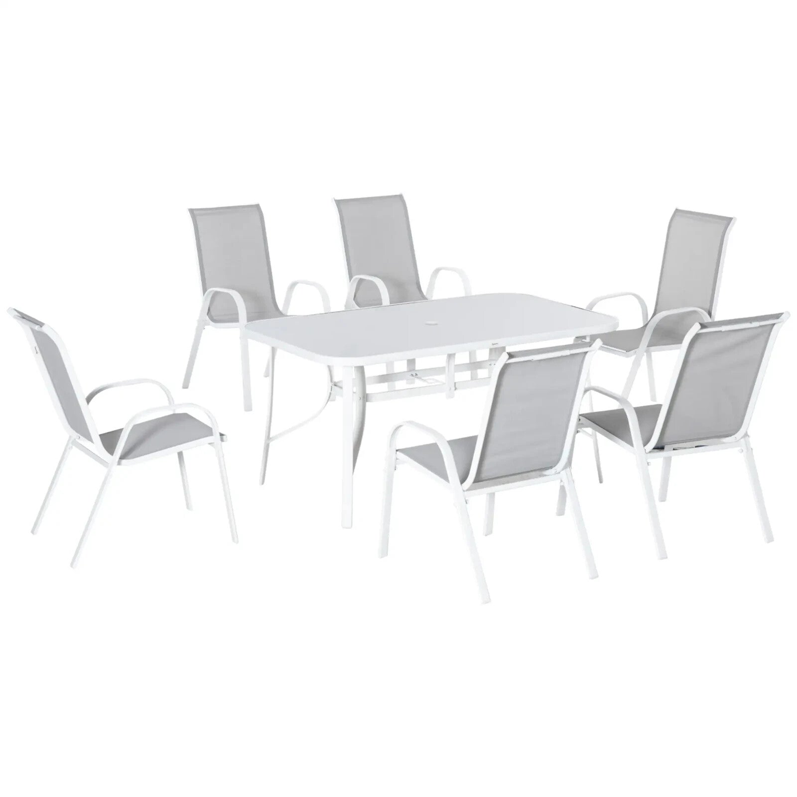 7 Piece Garden Dining Set 6 Seater Patio Furniture Table Chairs w/ Parasol Hole - Home and Garden Furniture Shop - rustic - furniture