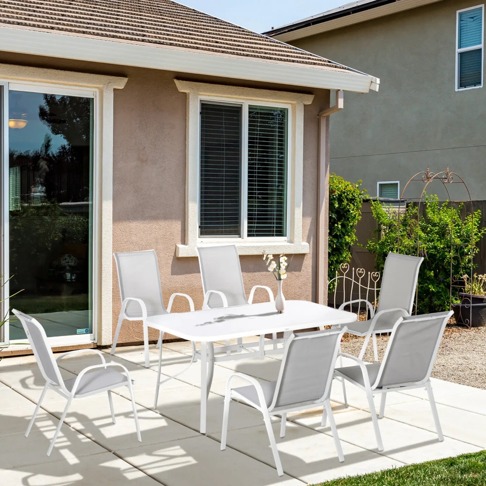7 Piece Garden Dining Set 6 Seater Patio Furniture Table Chairs w/ Parasol Hole - Home and Garden Furniture Shop - rustic - furniture