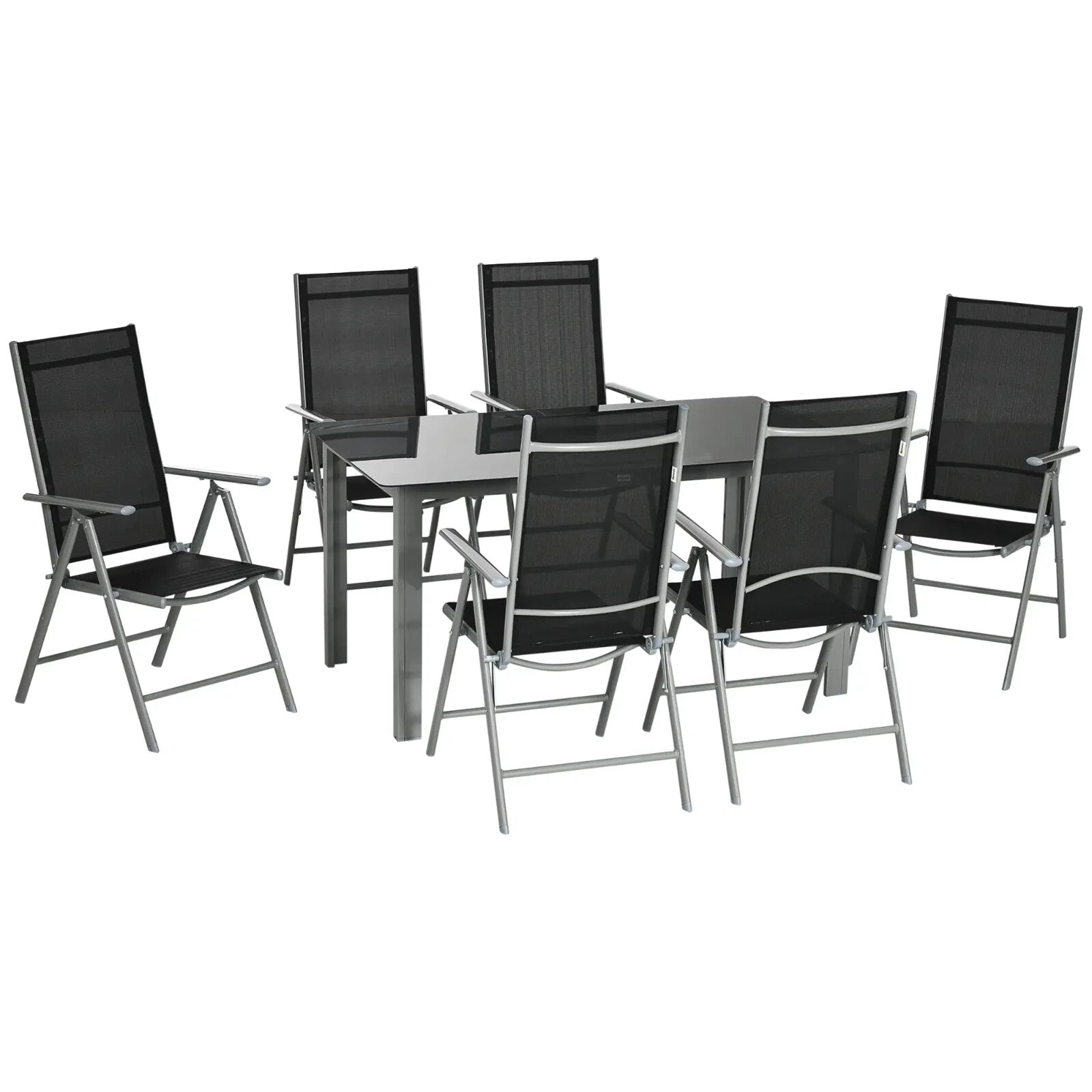 7 - Piece Garden Dining Set with Aluminium Frame & Folding Reclining Chairs Black - Home and Garden Furniture Shop - rustic - furniture