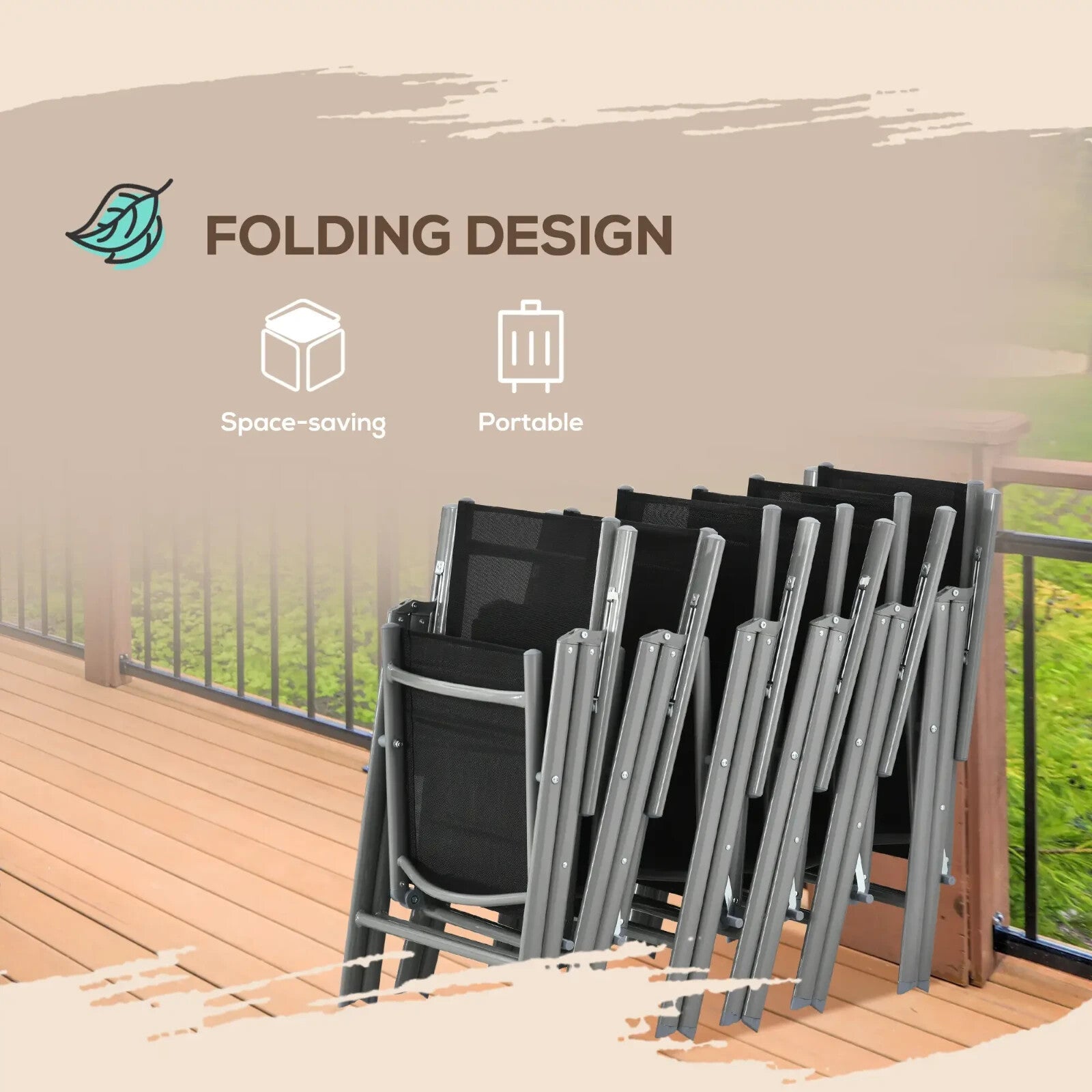 7 - Piece Garden Dining Set with Aluminium Frame & Folding Reclining Chairs Black - Home and Garden Furniture Shop - rustic - furniture