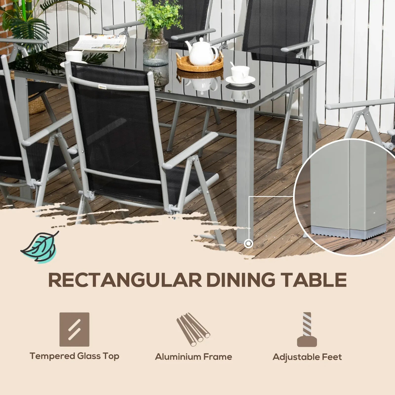 7 - Piece Garden Dining Set with Aluminium Frame & Folding Reclining Chairs Black - Home and Garden Furniture Shop - rustic - furniture
