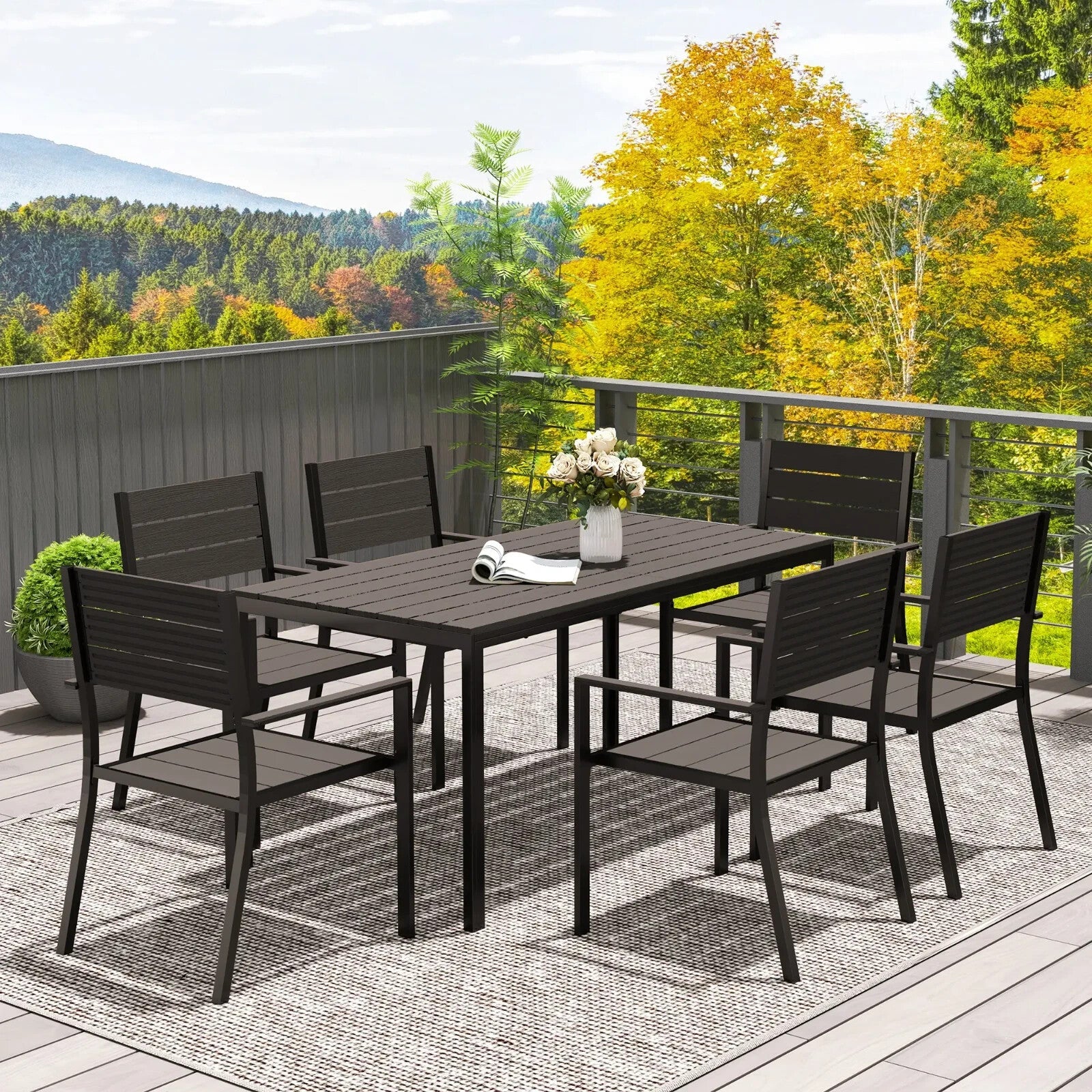 7 Piece Garden Furniture Set 160 x 80 cm Table with 6 Stackable Chairs Outdoor - Home and Garden Furniture Shop - rustic - furniture