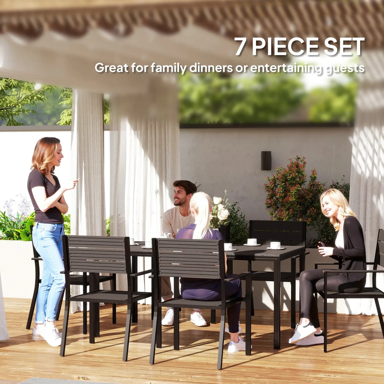 7 Piece Garden Furniture Set 160 x 80 cm Table with 6 Stackable Chairs Outdoor - Home and Garden Furniture Shop - rustic - furniture
