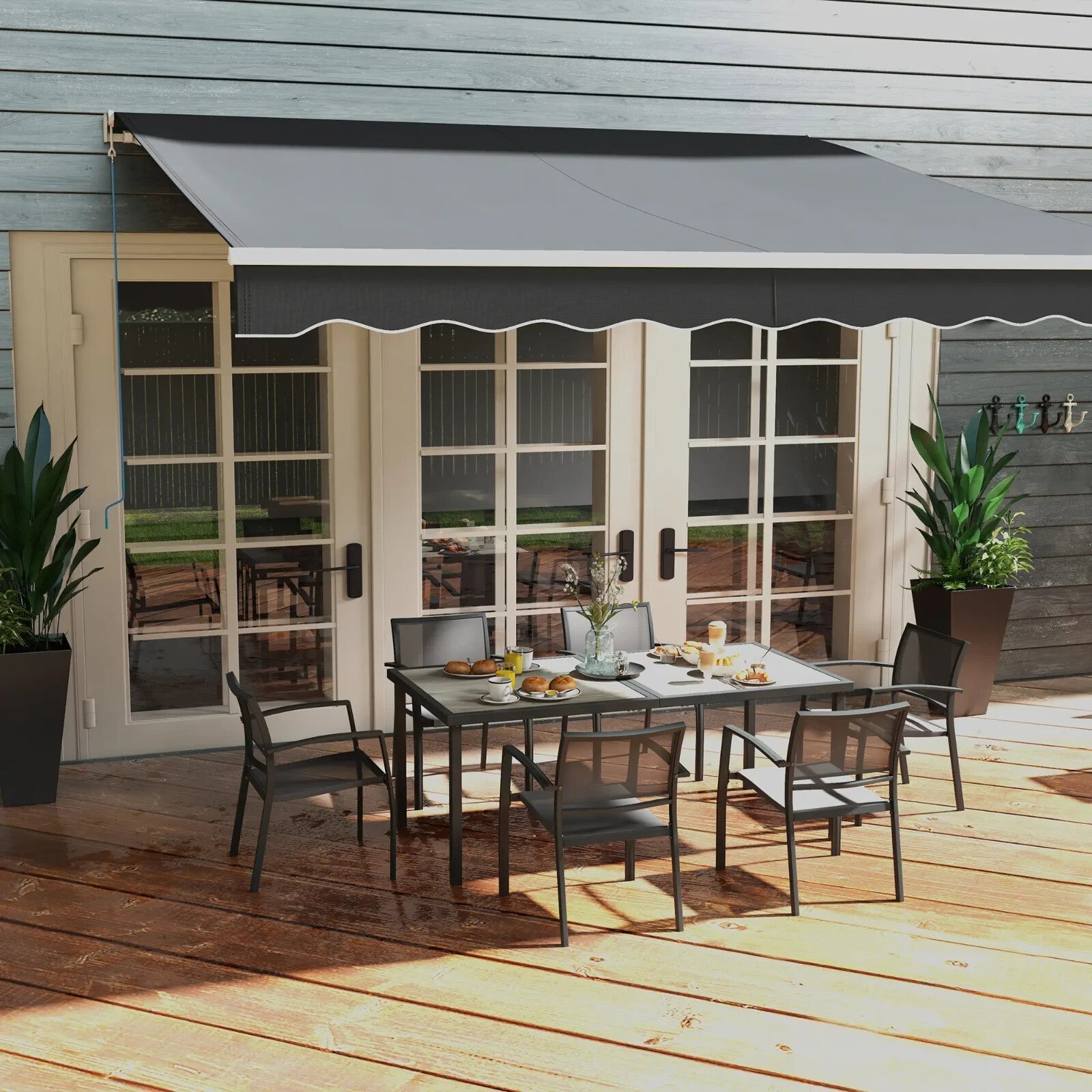 7 Piece Outdoor Garden Dining Set with 6 Stackable Chairs Wood - Effect Table Grey - Home and Garden Furniture Shop - rustic - furniture
