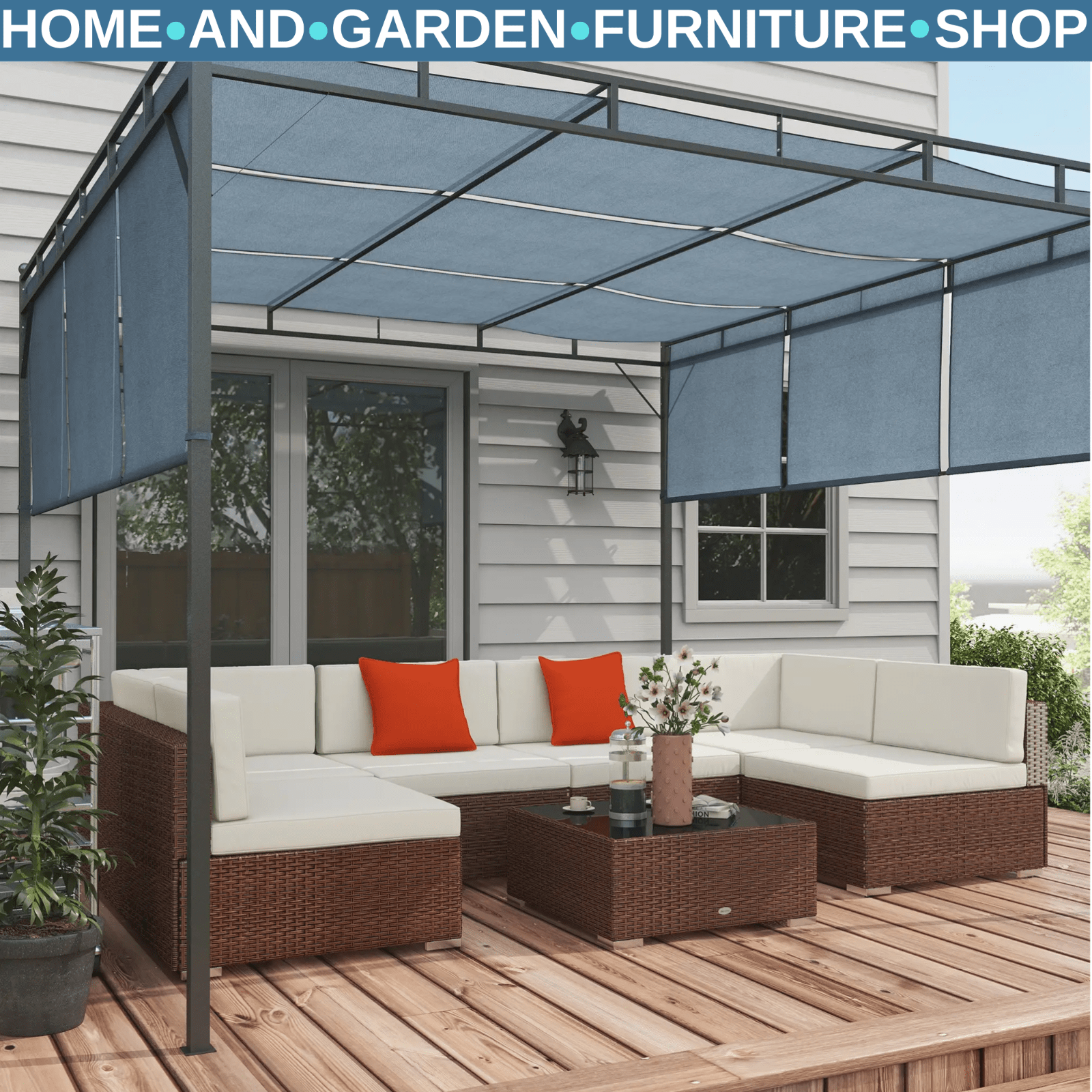 7 Piece Rattan Garden Furniture Set Corner Sofa with Cushions and Glass Table - Home and Garden Furniture Shop - rustic - furniture