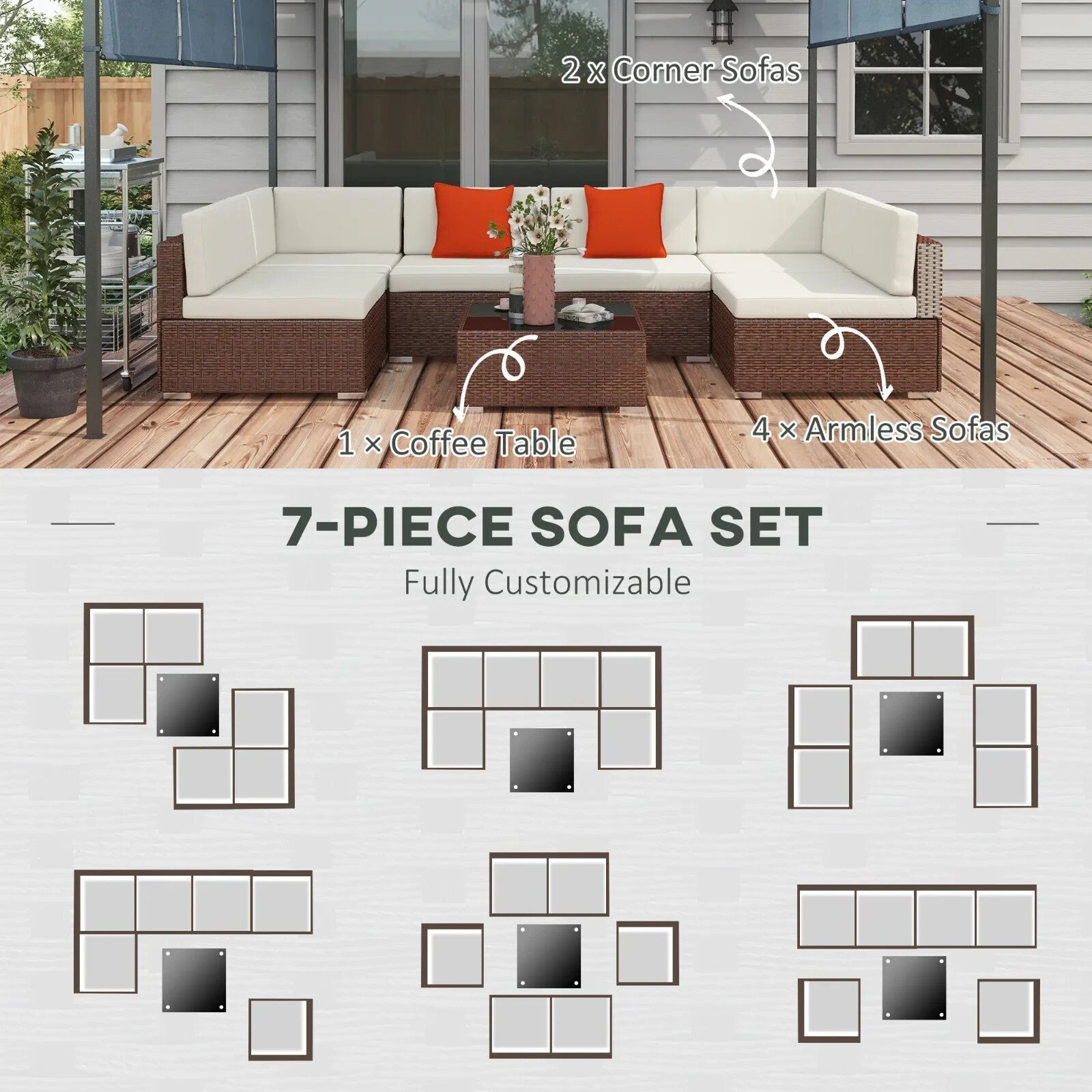 7 Piece Rattan Garden Furniture Set Corner Sofa with Cushions and Glass Table - Home and Garden Furniture Shop - rustic - furniture