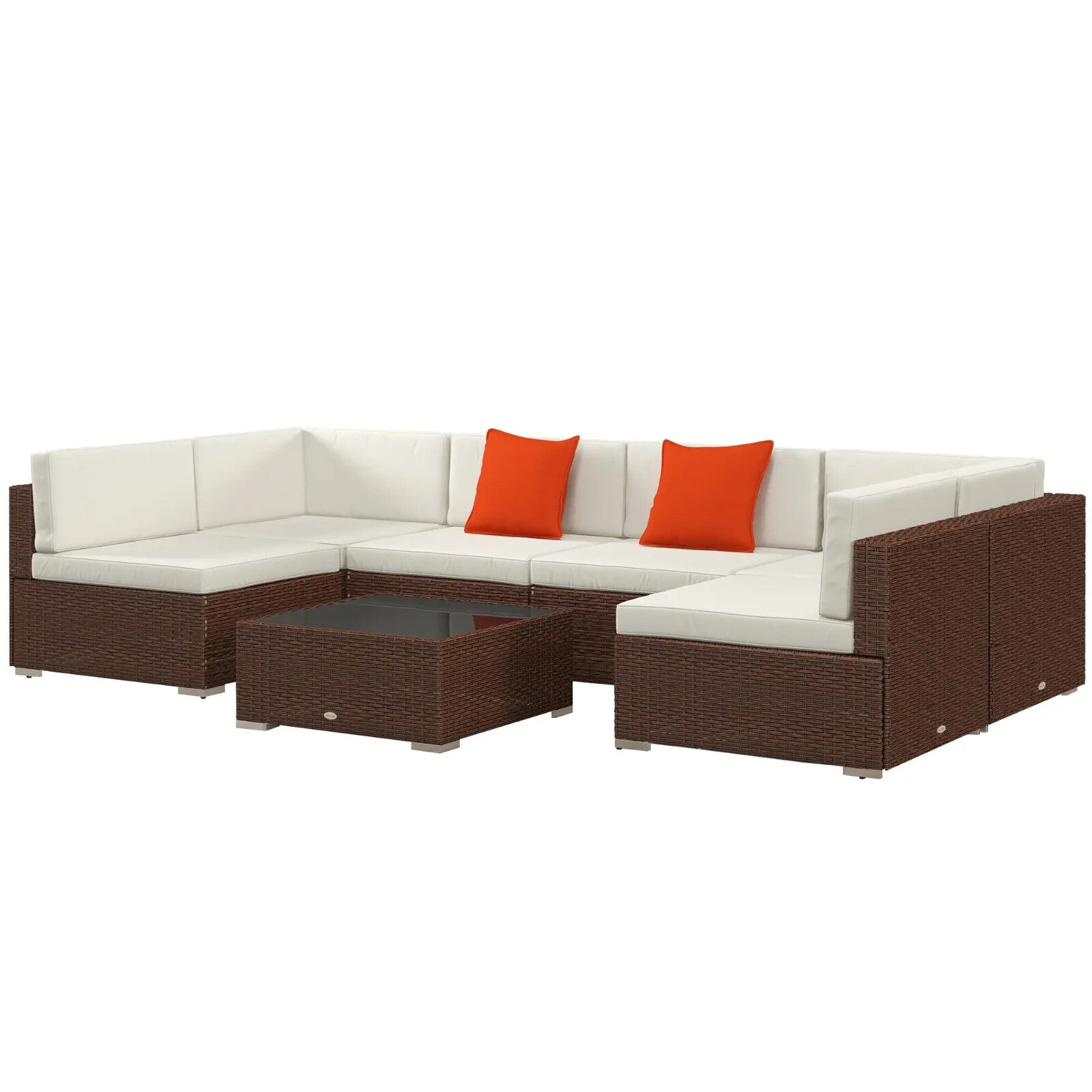 7 Piece Rattan Garden Furniture Set Corner Sofa with Cushions and Glass Table - Home and Garden Furniture Shop - rustic - furniture