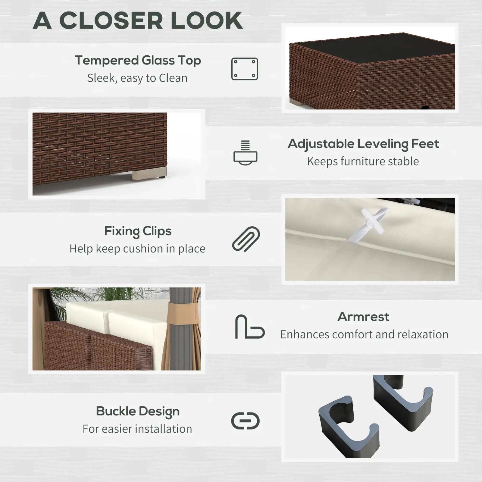 7 Piece Rattan Garden Furniture Set Corner Sofa with Cushions and Glass Table - Home and Garden Furniture Shop - rustic - furniture