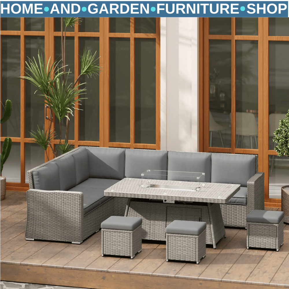 7 Piece Rattan Garden Furniture Set with Fire Pit Table Corner Sofa & Footstools - Home and Garden Furniture Shop - rustic - furniture