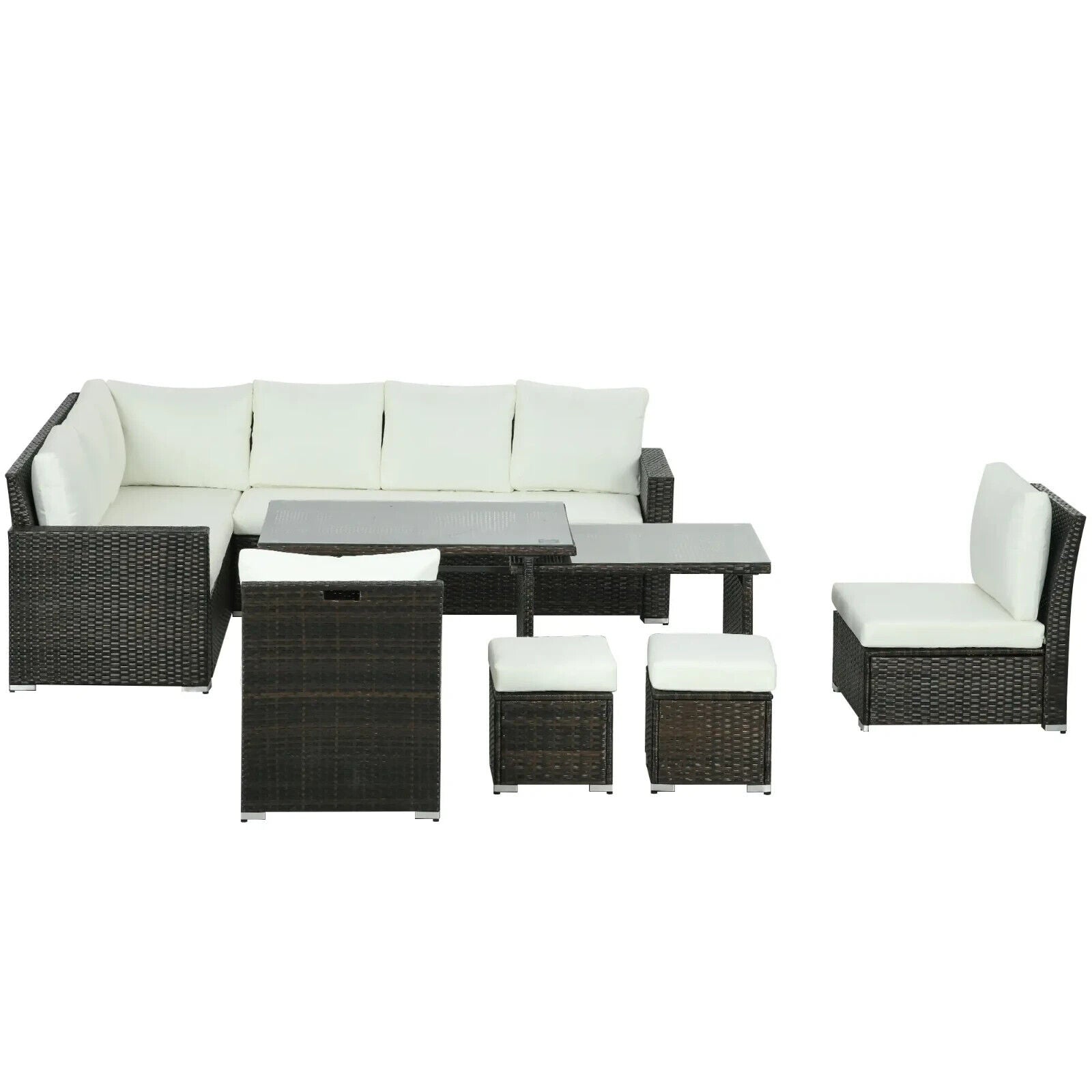 7 Piece Rattan Garden Furniture Set with Footstools and Expandable Glass Table - Home and Garden Furniture Shop - #rustic - furniture#