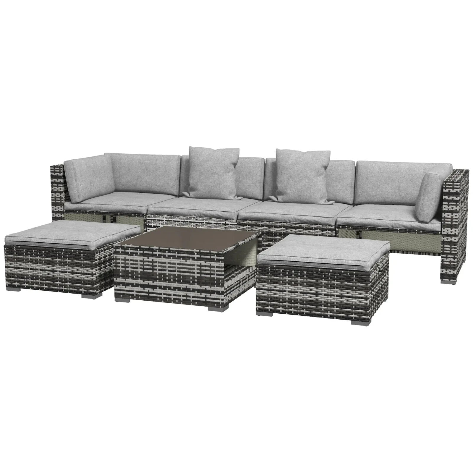 7 Piece Rattan Garden Furniture Set with Sofa Stools Coffee Table and Cushions - Home and Garden Furniture Shop - rustic - furniture