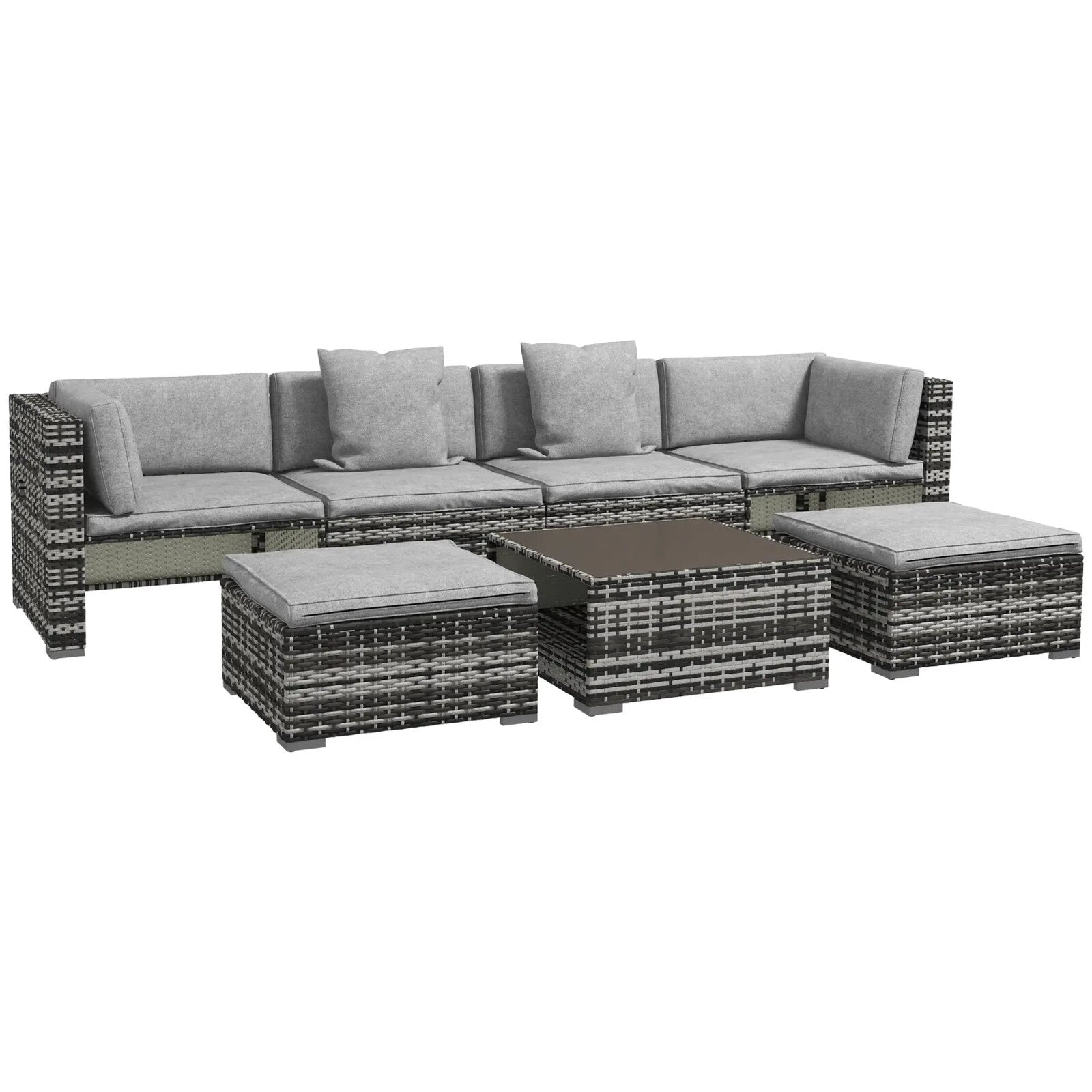 7 Piece Rattan Garden Furniture Set with Sofa Stools Coffee Table and Cushions - Home and Garden Furniture Shop - rustic - furniture