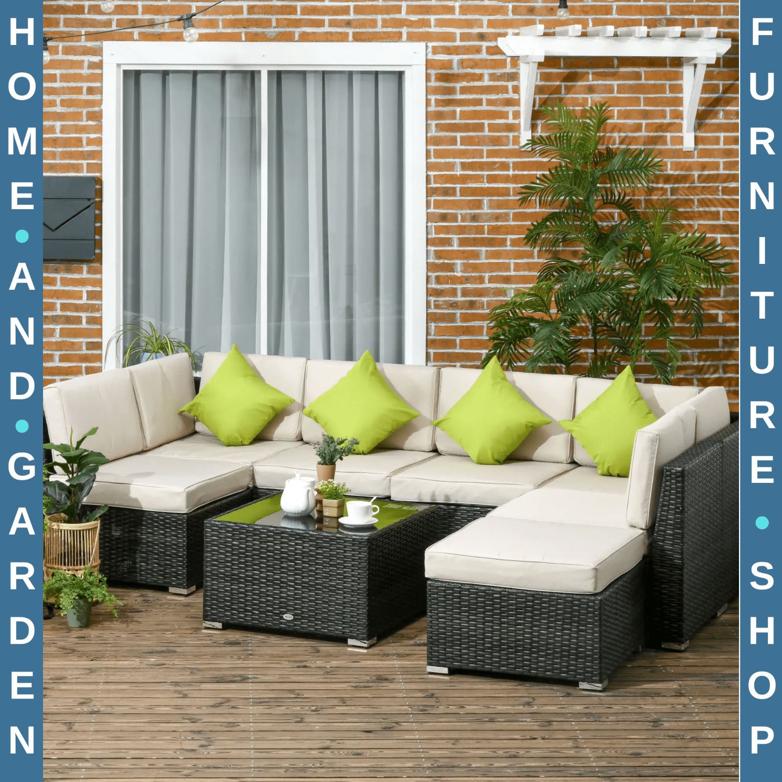 7 - Seater PE Rattan Corner Sofa Set Garden Furniture with Cushion Glass Top Table - Home and Garden Furniture Shop - rustic - furniture