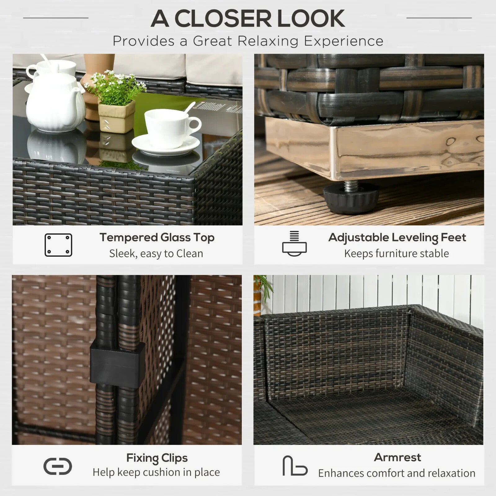 7 - Seater PE Rattan Corner Sofa Set Garden Furniture with Cushion Glass Top Table - Home and Garden Furniture Shop - rustic - furniture