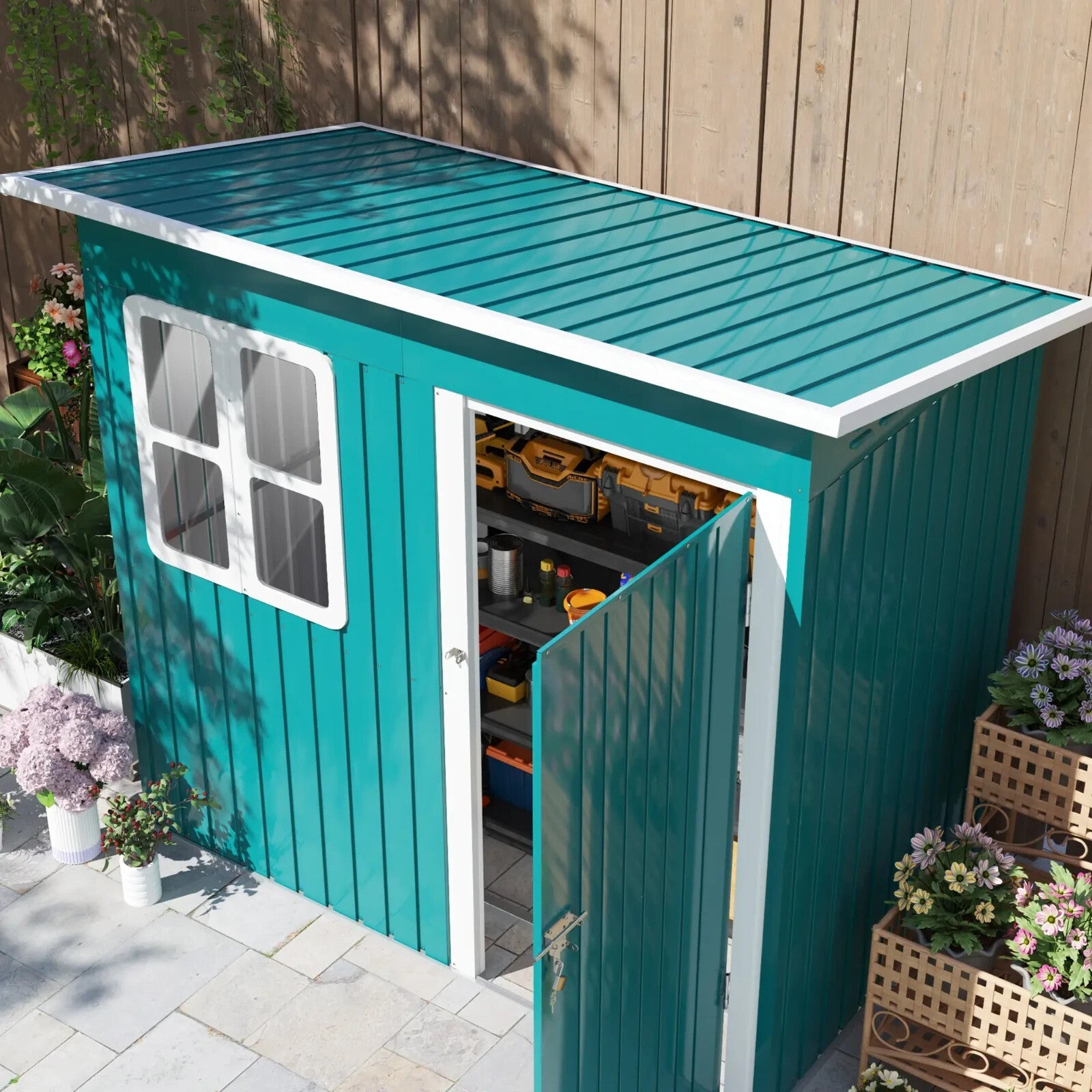 7 x 4ft Galvanised Steel Garden Shed with Foundation Kit Window Green Tool Shed - Home and Garden Furniture Shop - rustic - furniture