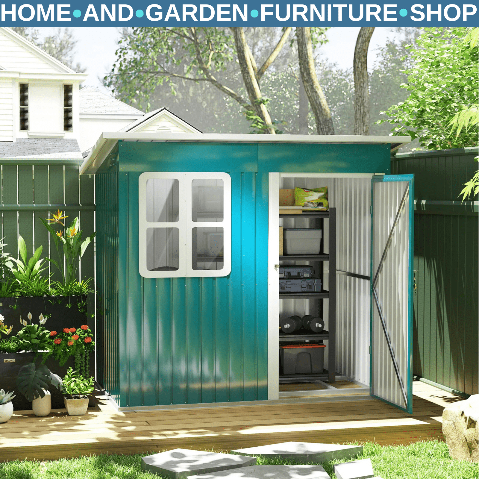 7 x 4ft Galvanised Steel Garden Shed with Foundation Kit Window Green Tool Shed - Home and Garden Furniture Shop - rustic - furniture