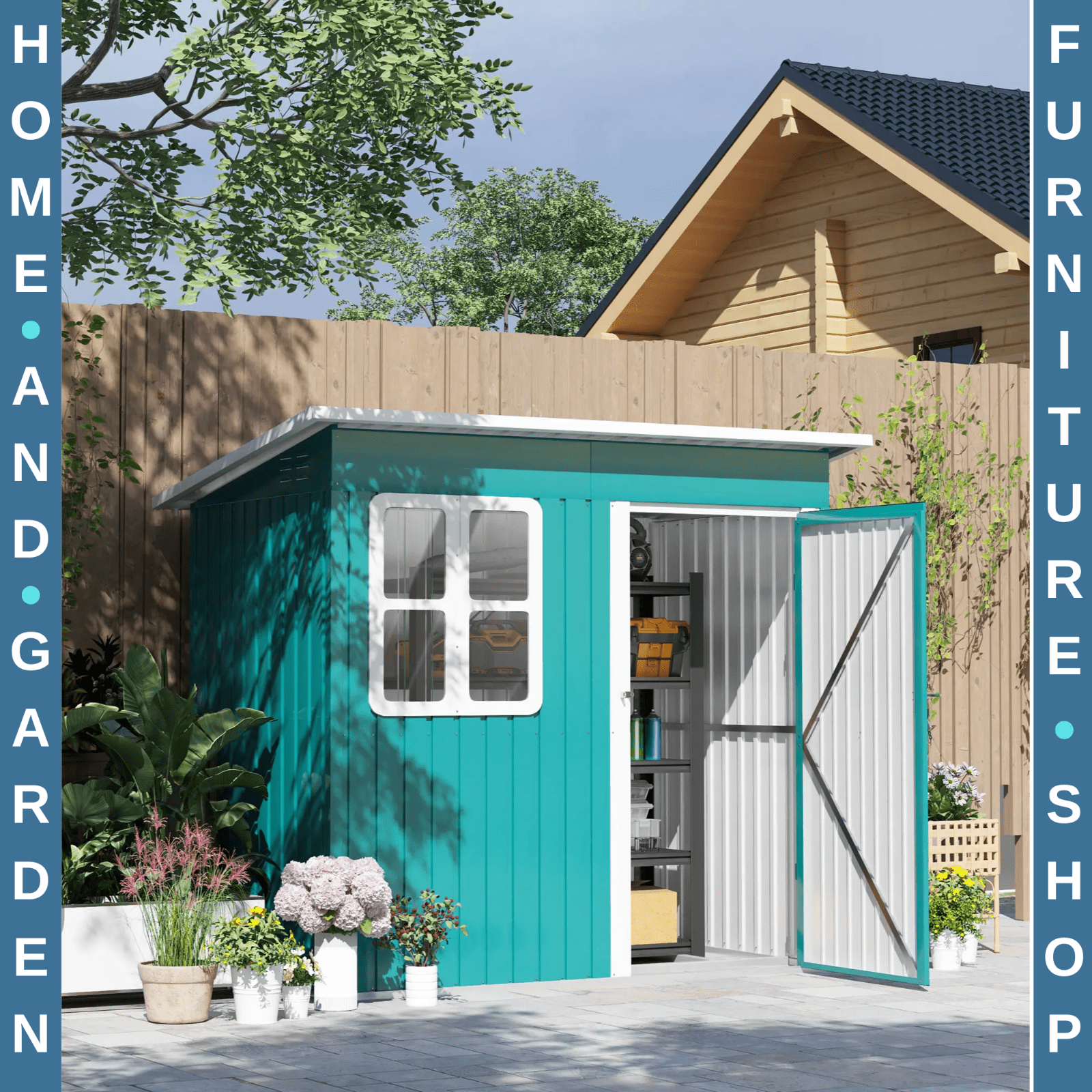 7 x 4ft Galvanised Steel Garden Shed with Foundation Kit Window Green Tool Shed - Home and Garden Furniture Shop - rustic - furniture