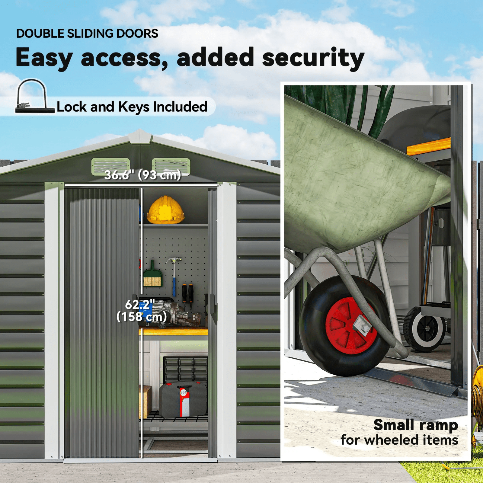 7 x 4ft Heavy Duty Metal Shed with Lock Grey Garden Shed All Seasons Tool Shed - Home and Garden Furniture Shop - #rustic - furniture#