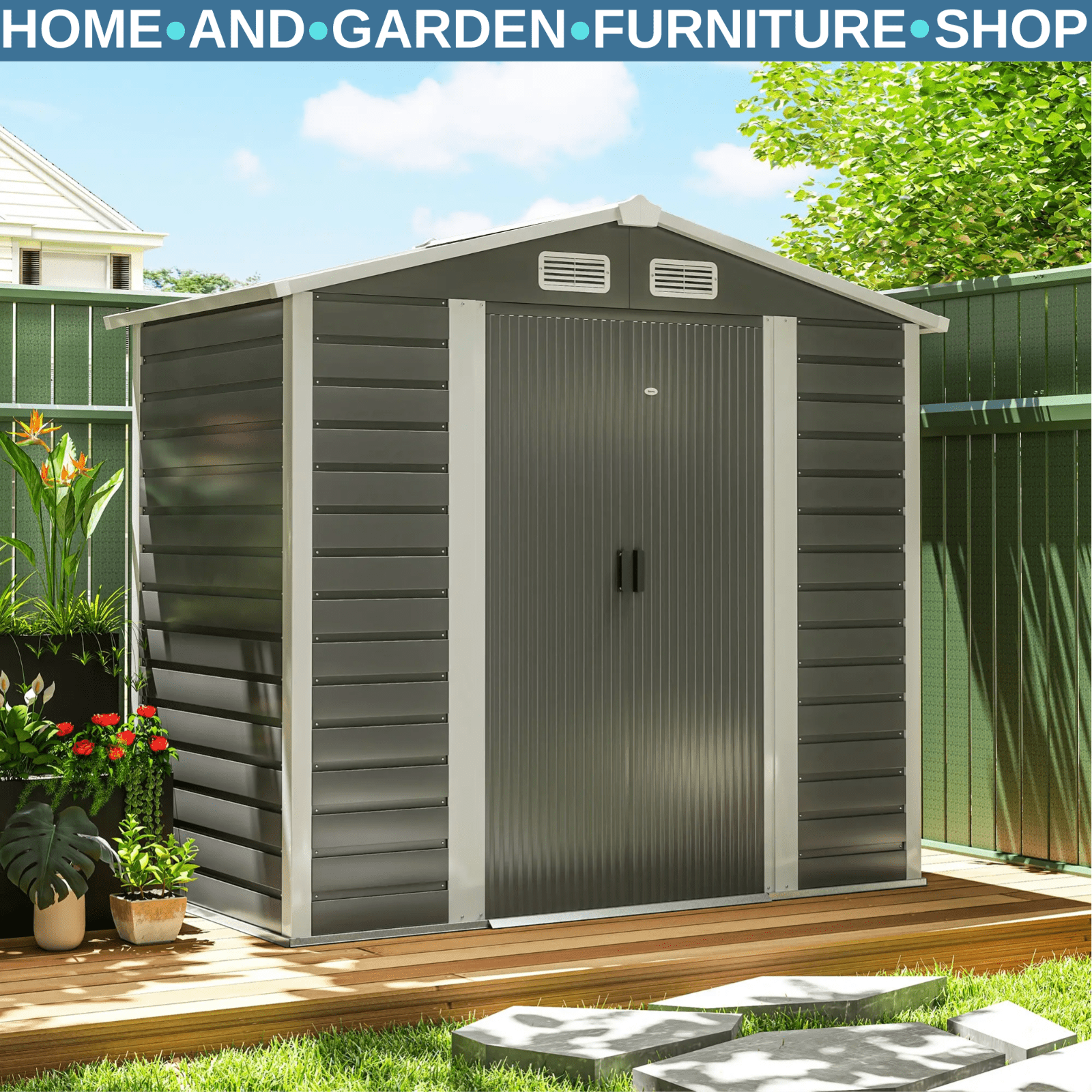 7 x 4ft Heavy Duty Metal Shed with Lock Grey Garden Shed All Seasons Tool Shed - Home and Garden Furniture Shop - rustic - furniture