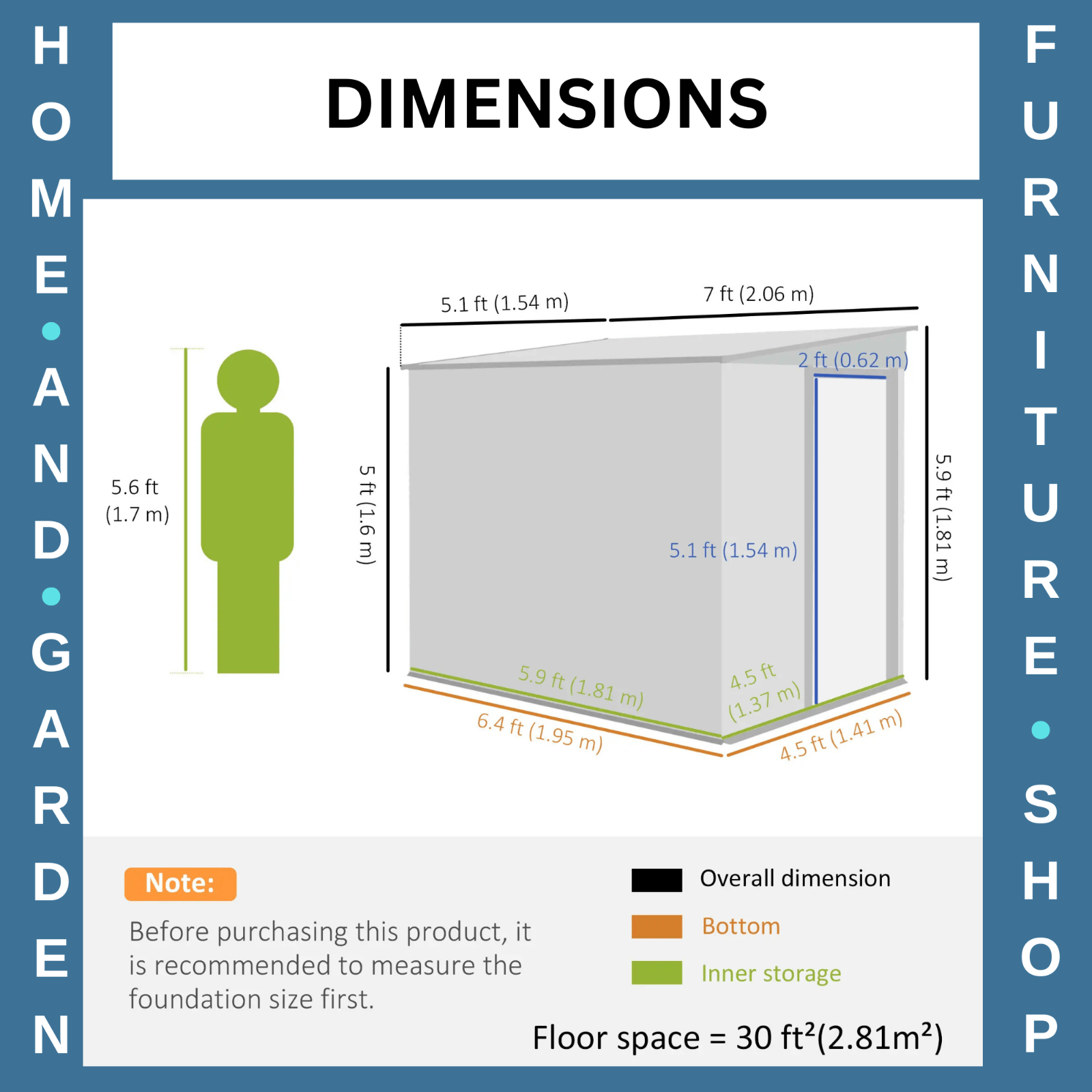 7 x 5FT Garden Shed Foundation Kit Lean to Metal Tool Shed Storage Shelves Green - Home and Garden Furniture Shop - rustic - furniture