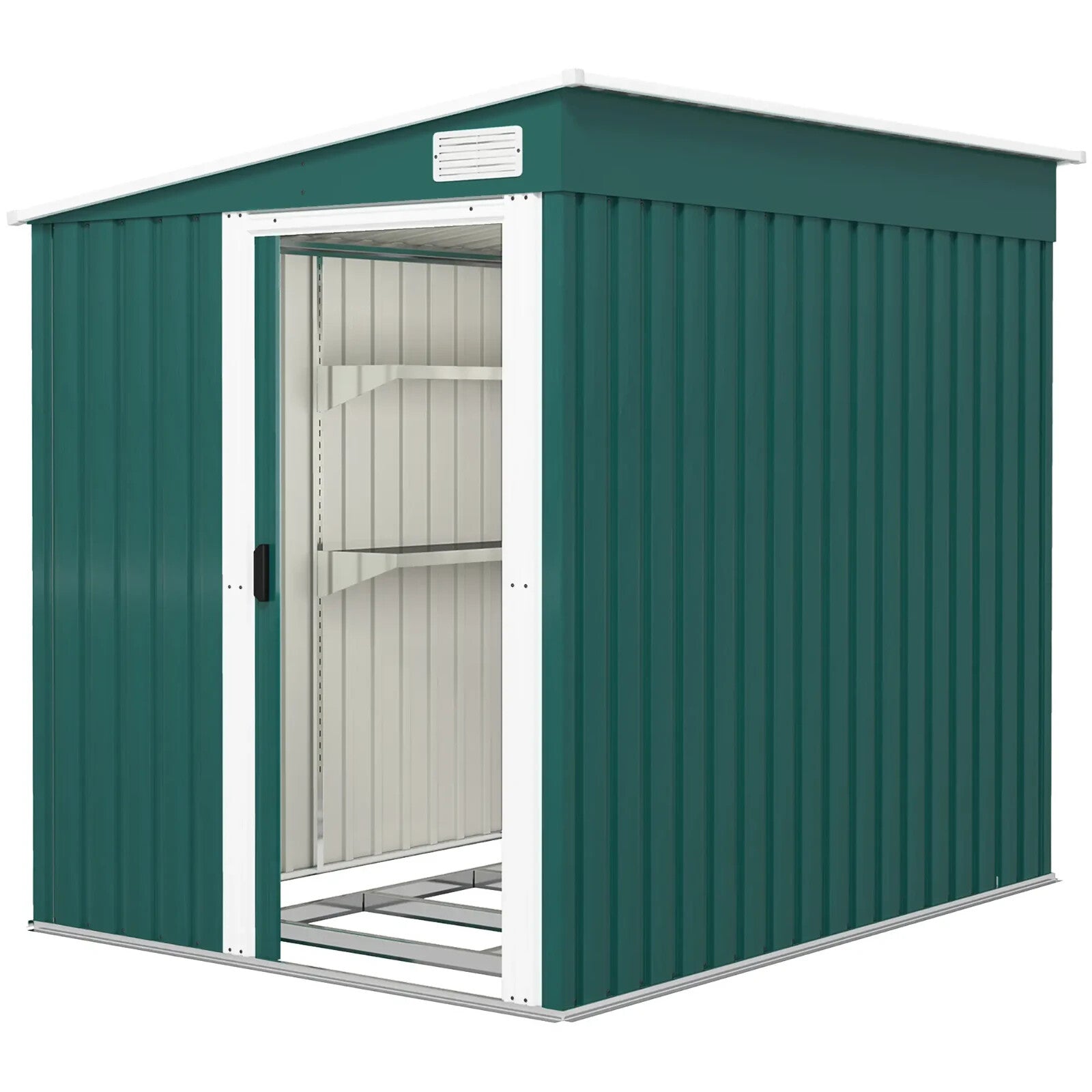 7 x 5FT Garden Shed Foundation Kit Lean to Metal Tool Shed Storage Shelves Green - Home and Garden Furniture Shop - rustic - furniture