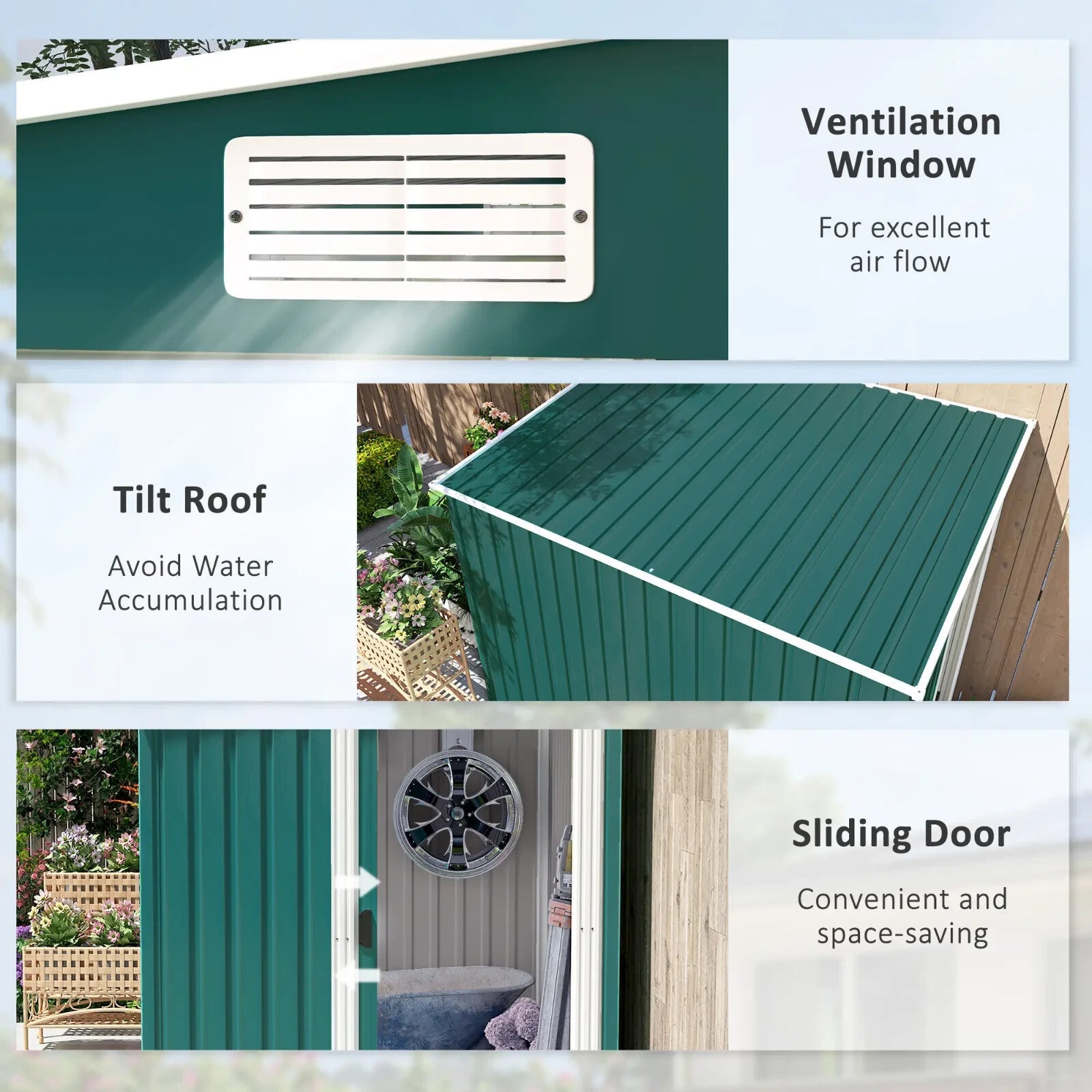 7 x 5FT Garden Shed Foundation Kit Lean to Metal Tool Shed Storage Shelves Green - Home and Garden Furniture Shop - rustic - furniture