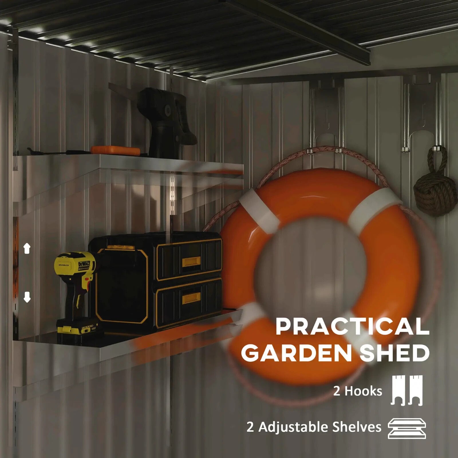 7 x 5FT Garden Shed Foundation Kit Lean to Metal Tool Shed Storage Shelves Green - Home and Garden Furniture Shop - rustic - furniture