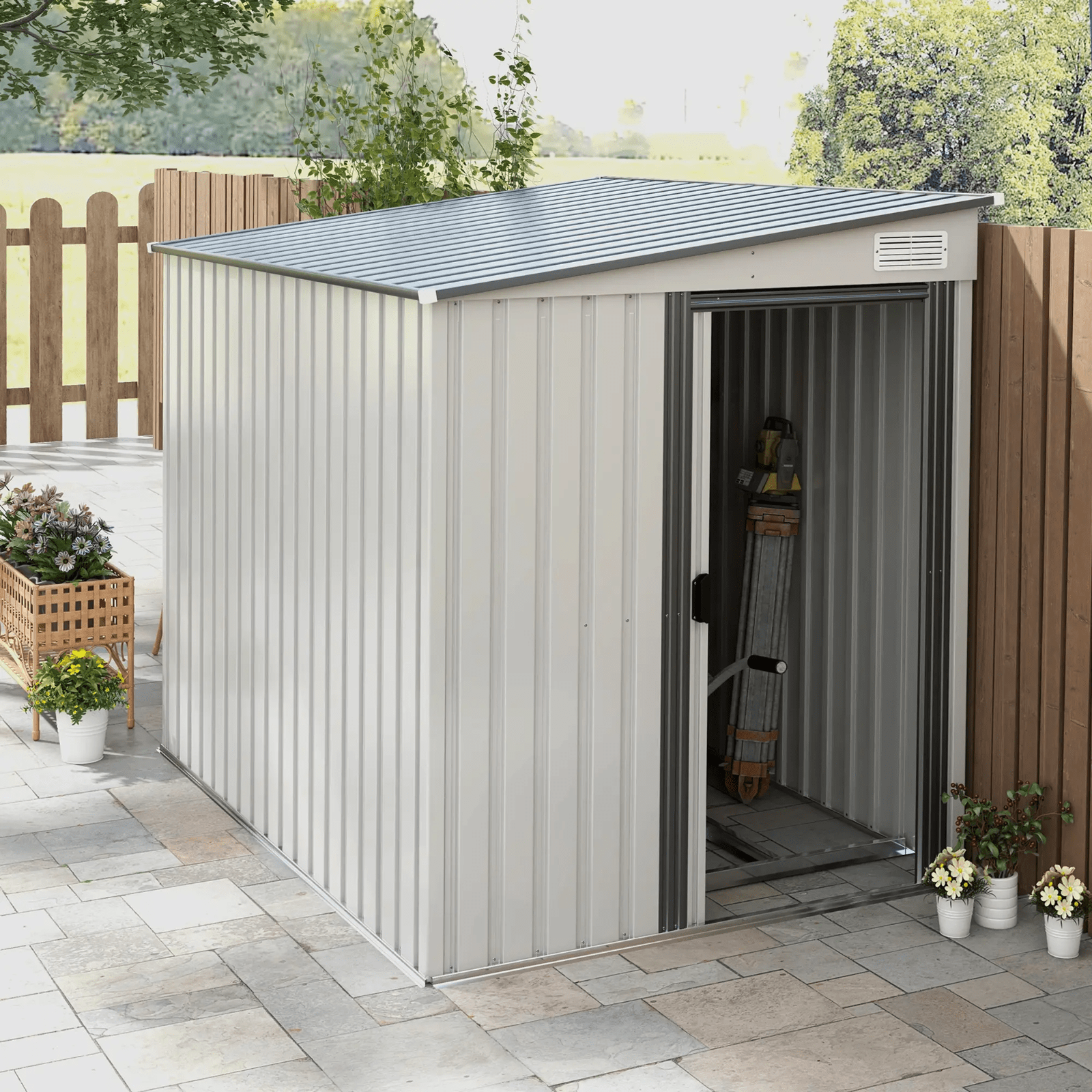 7 x 5FT Lean to Metal Garden Shed with Foundation Sliding Door Tool Storage Vent - Home and Garden Furniture Shop - #rustic - furniture#