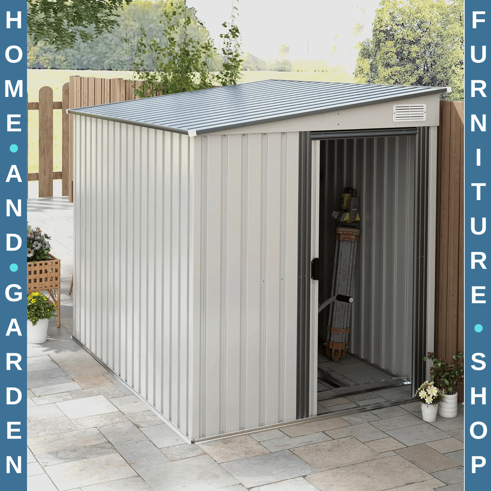 7 x 5FT Lean to Metal Garden Shed with Foundation Sliding Door Tool Storage Vent - Home and Garden Furniture Shop - #rustic - furniture#